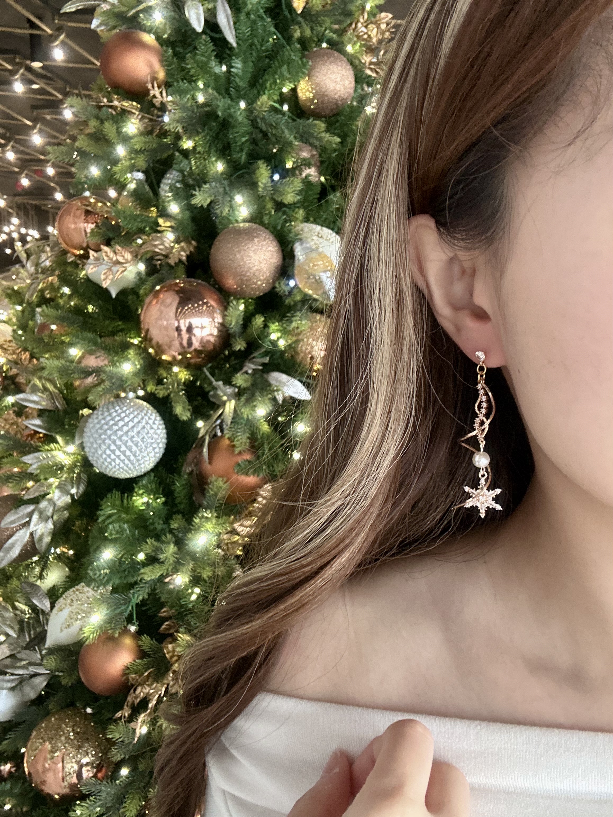 旋轉雪花鑽耳環❄️