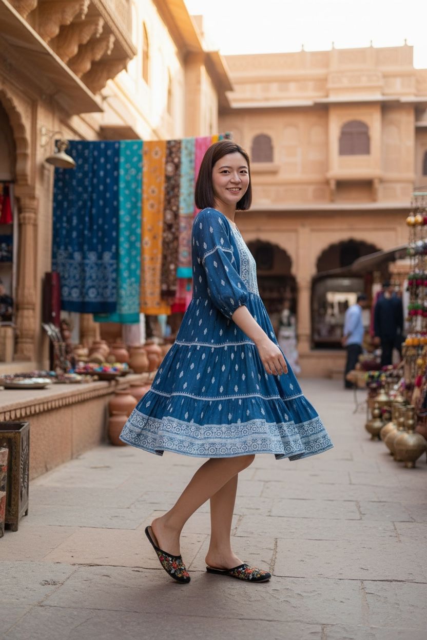 Navy Blue with White Mandala X Lace Print Short OP 38" #1356