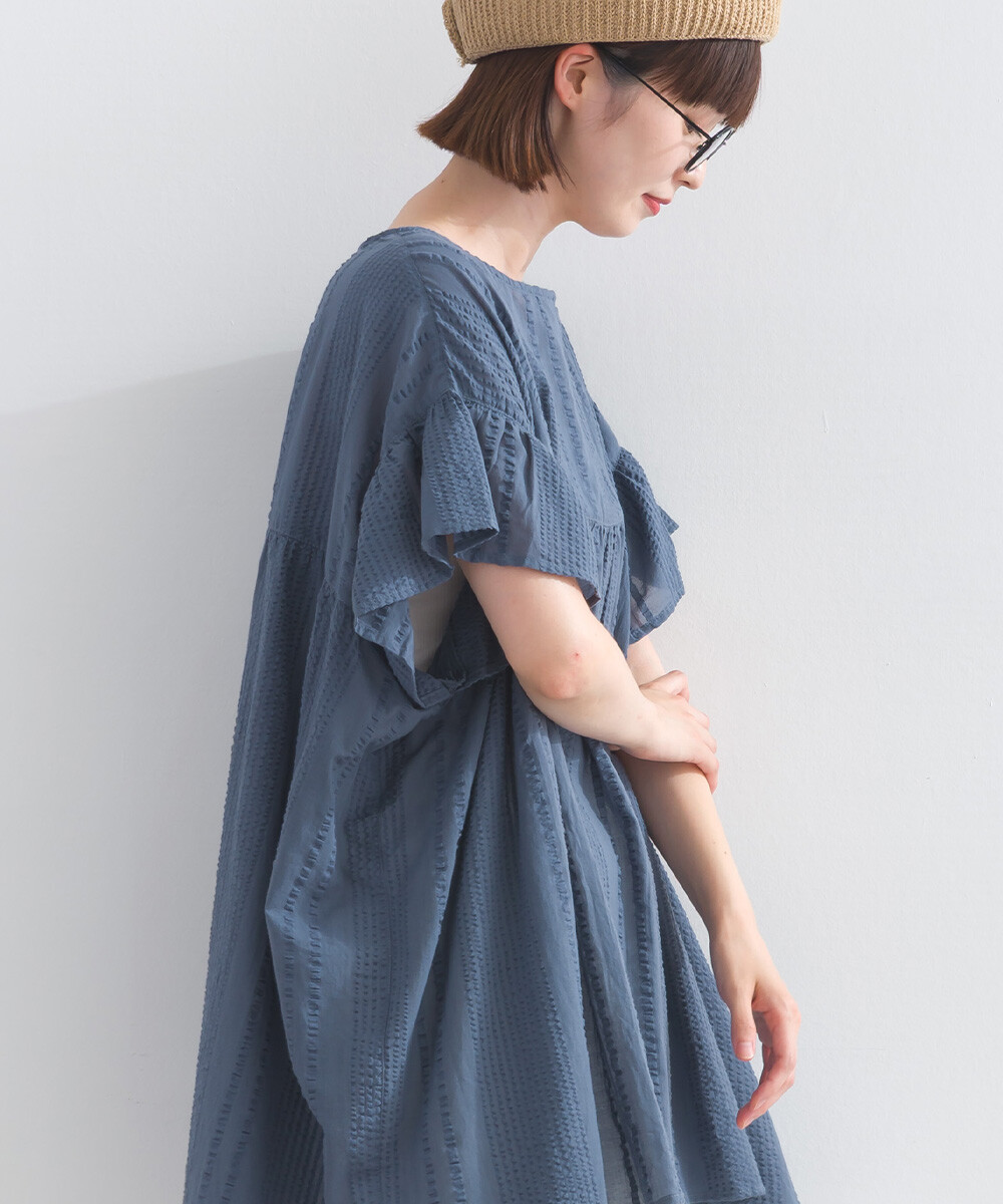 LP - 印度棉泡泡紗紐帶襯衫 (深藍色)