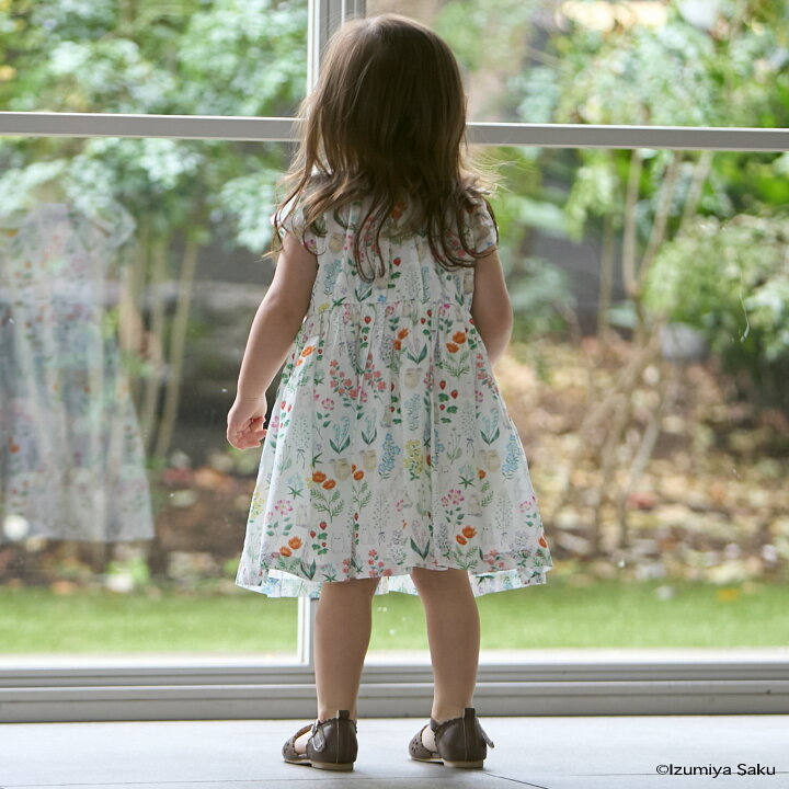 🇯🇵預訂 日本直送🇯🇵Petit Main x Izumiya Saku兩色花卉小貓滿印蝴蝶結短袖連身裙