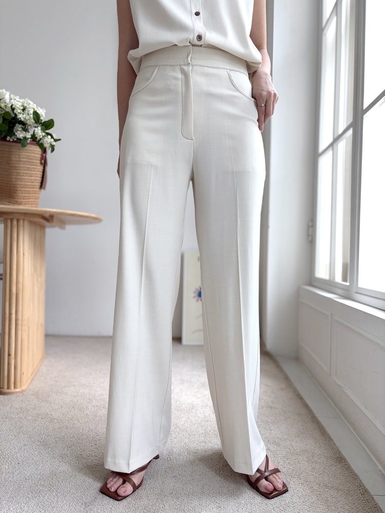 Topstitched Cooling Slacks (Ivory)