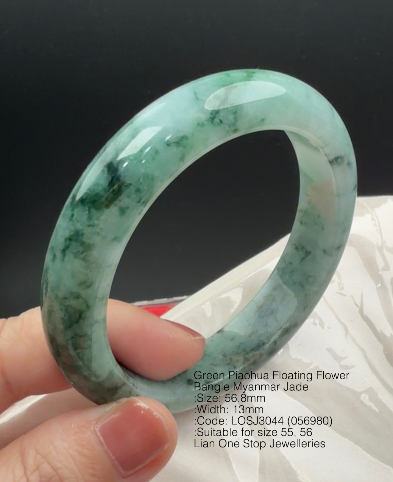 5.68cm Code: LOSJ3044 (056980) Green Piaohua Floating Flower Bangle Myanmar Jade