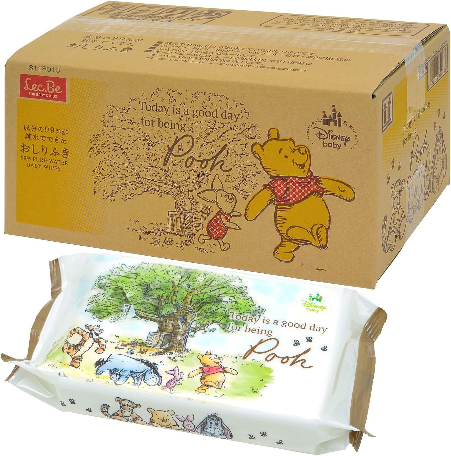 LEC Winnie the Pooh Soft Sheets, 99% Pure Water, 80 Sheets x 12 Packs