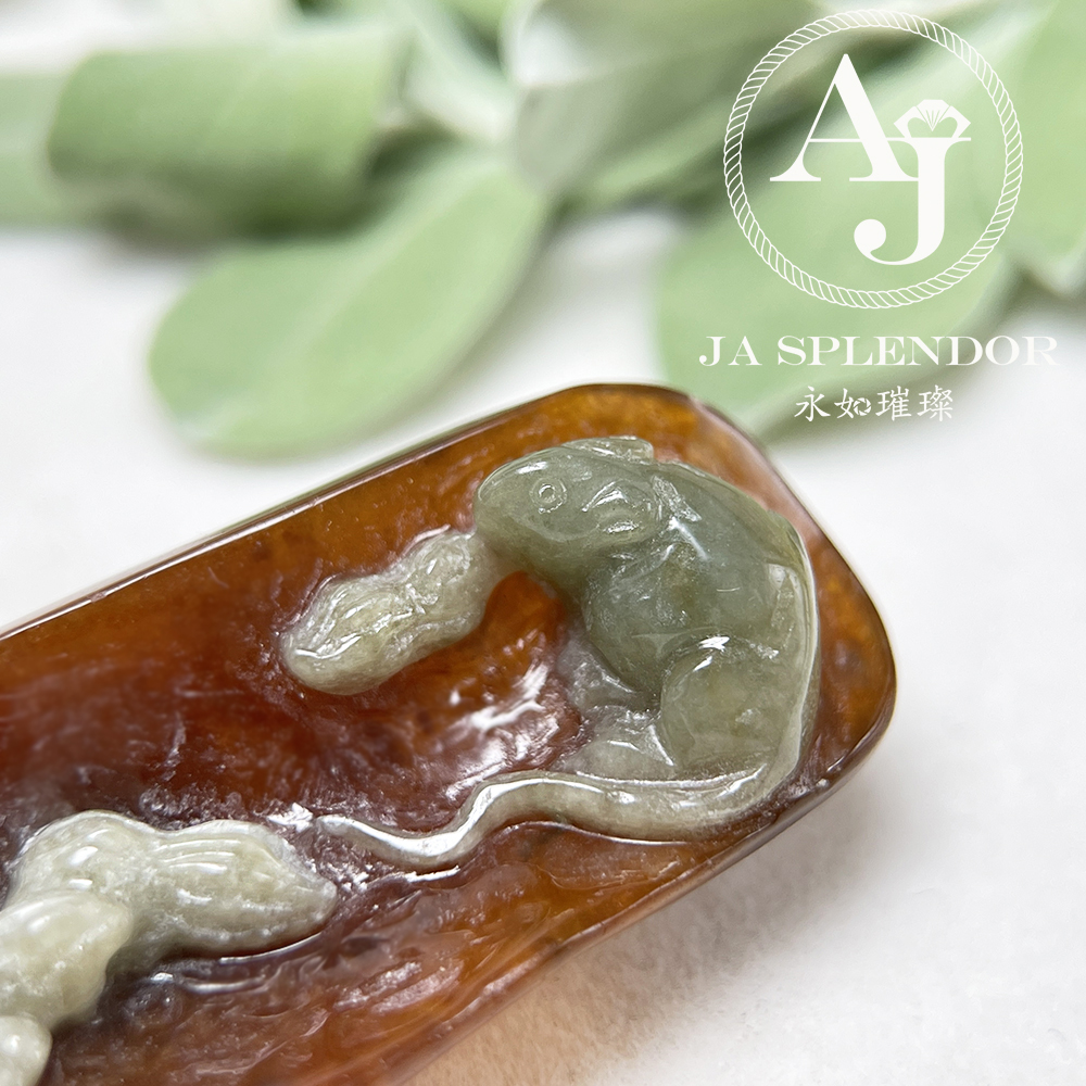 JNK 303 天然翡翠A玉-特色巧雕紅翡【鼠】鴻運數錢招財進寶18K吊墜