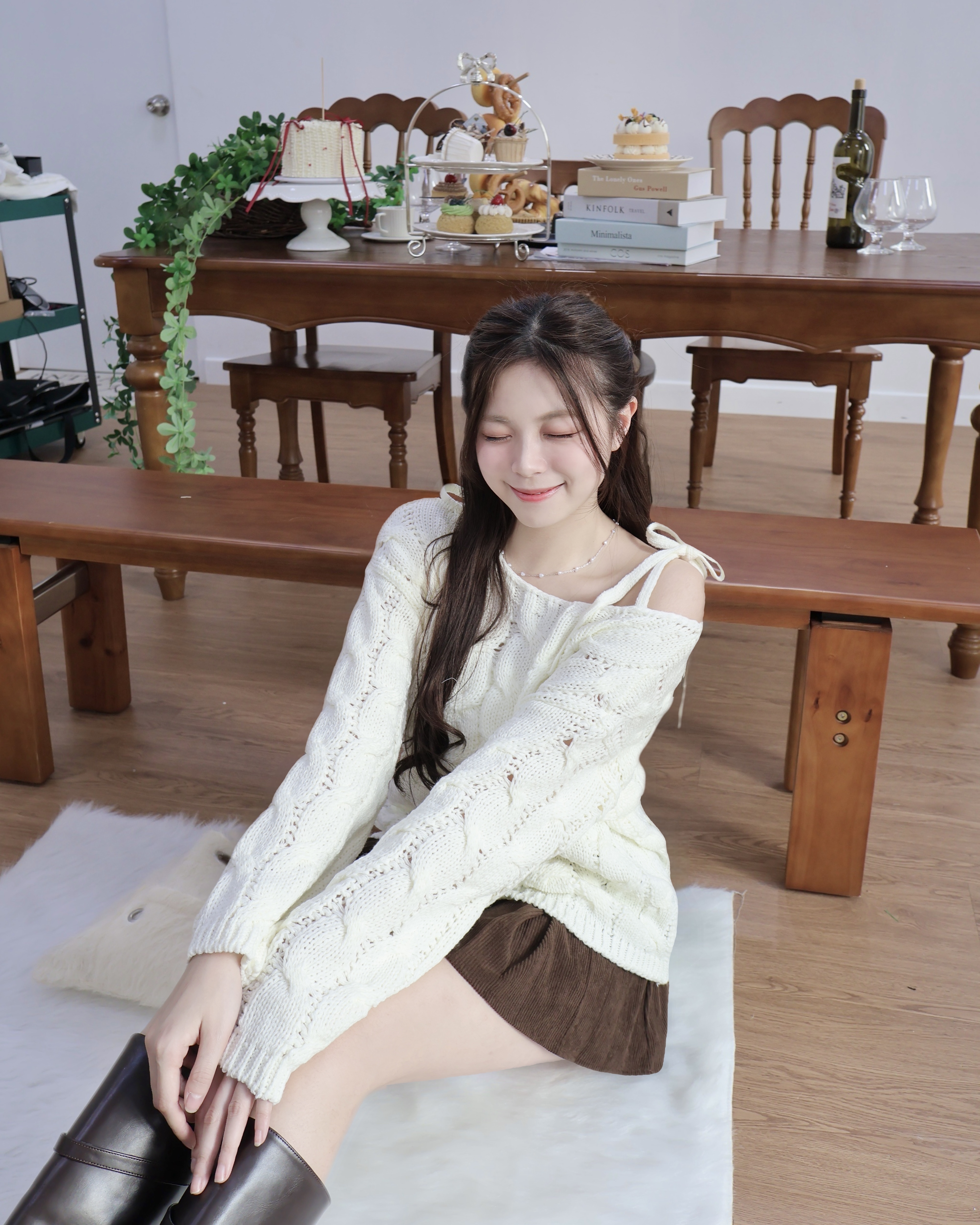 【 女友感滿滿⸝⸝⸝♡🧸立體扭紋麻花～可調節！雙綁帶微傘線料針織兩穿上衣🤎 】 Day Dream Ribbon Twist 2-way Top(四色入)