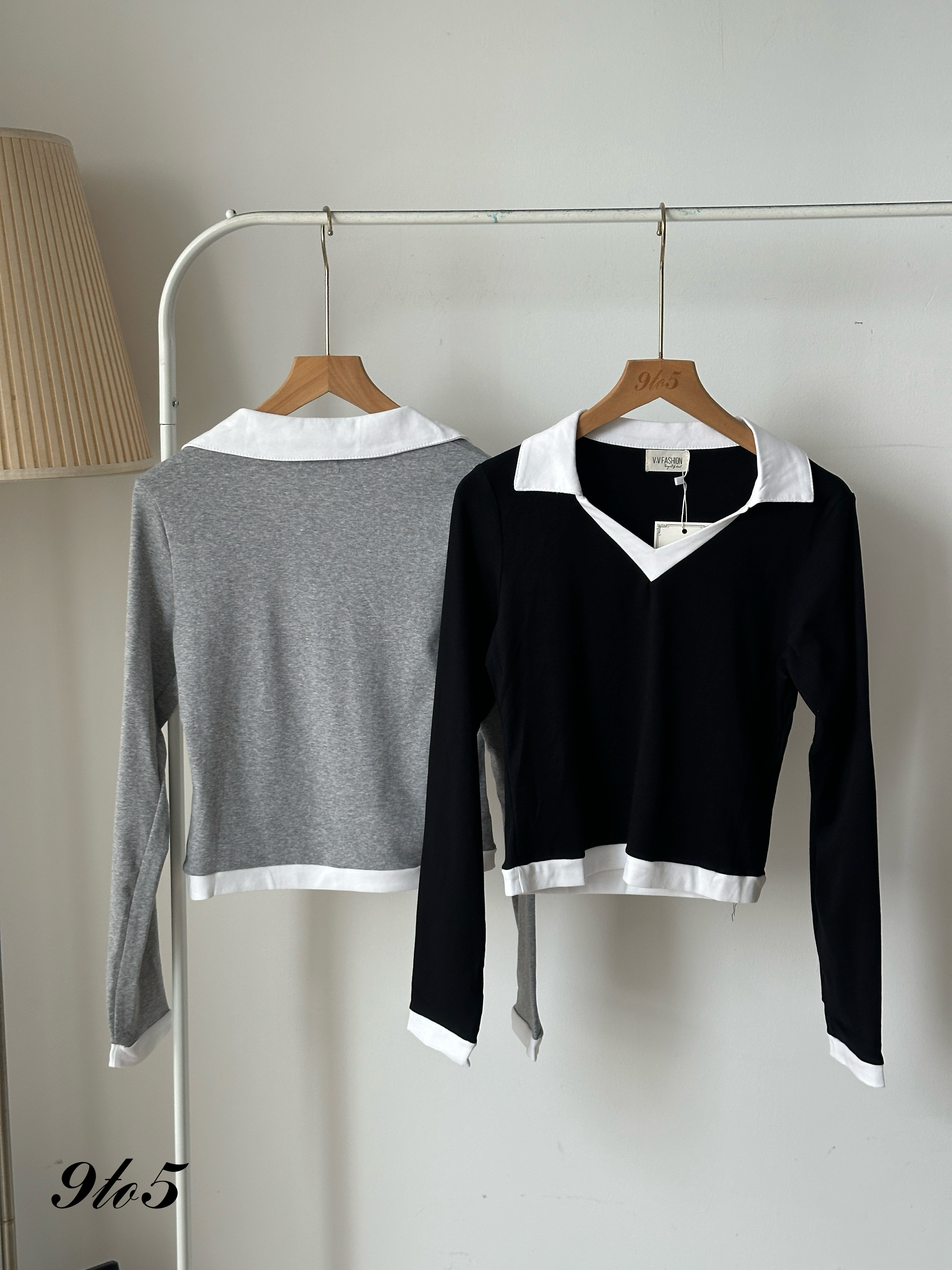 T4044 Long Sleeve Polo Top - 6 Colors