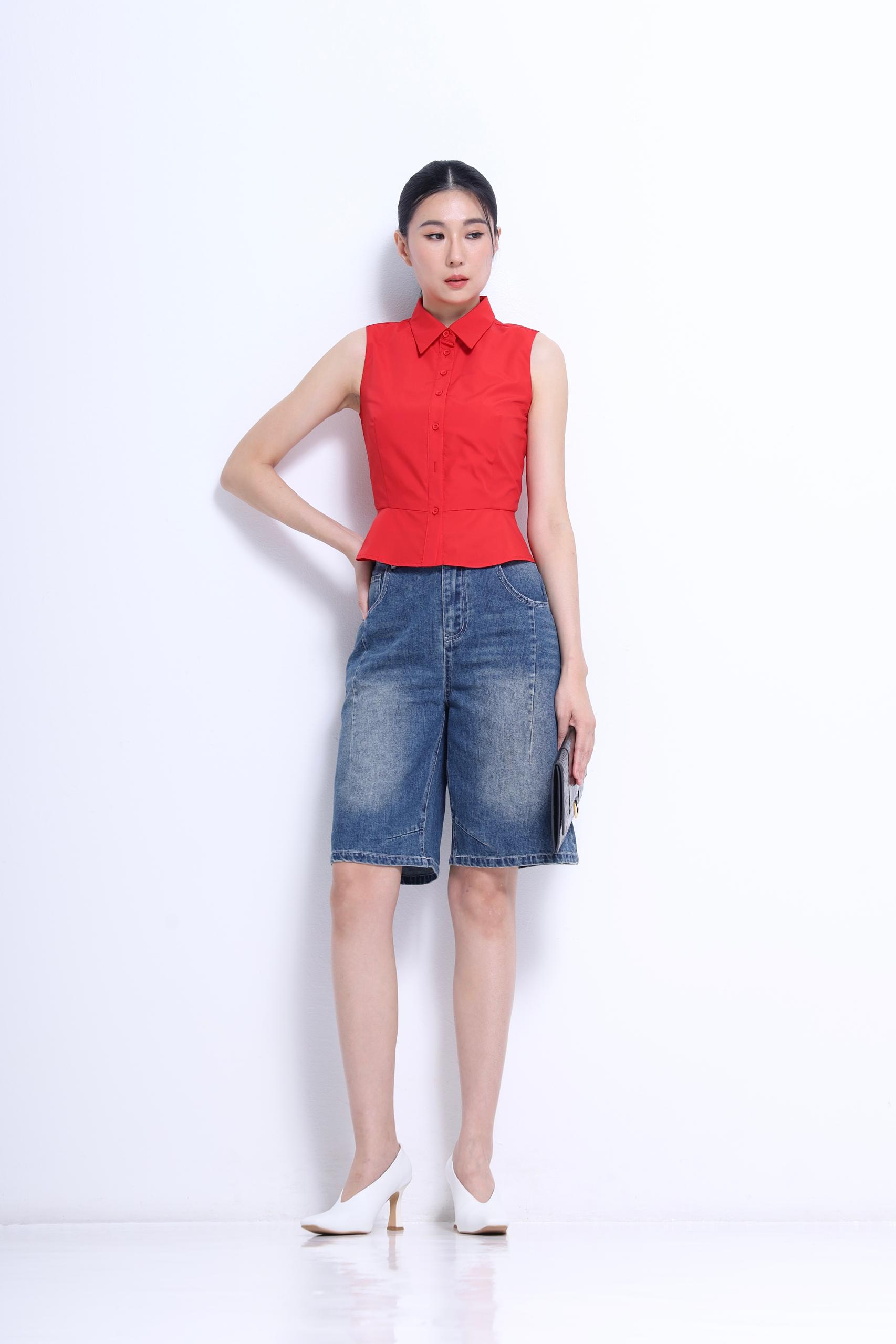 CP1664 Wide-Leg Denim Bermuda Shorts