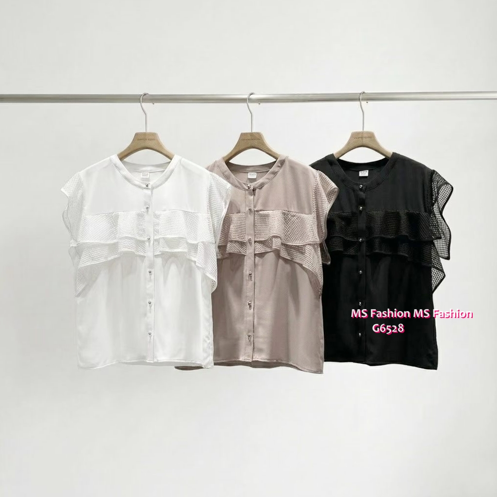 G6528 靚料格紋ruffle top