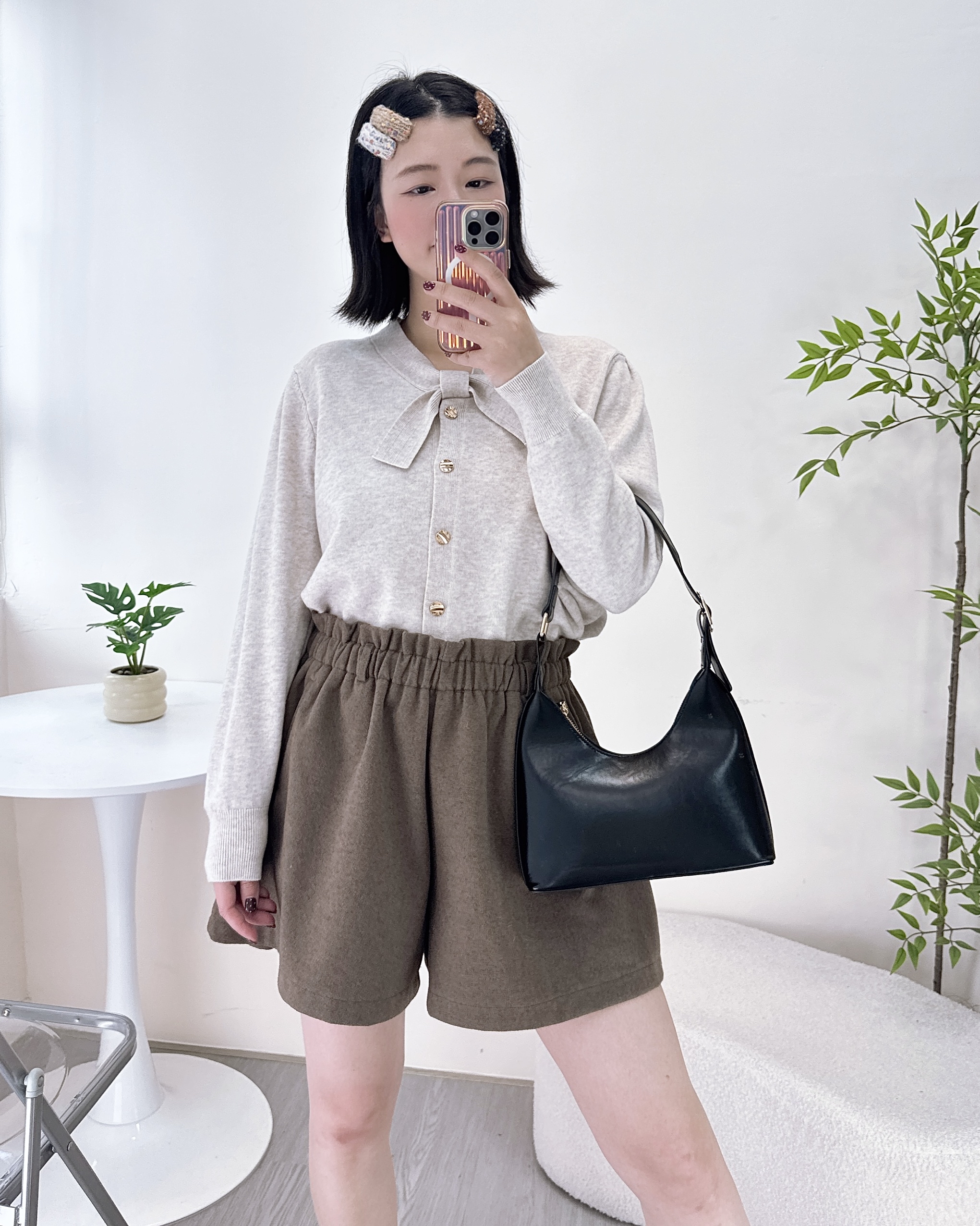 超美領結柔軟針織上衣 3色