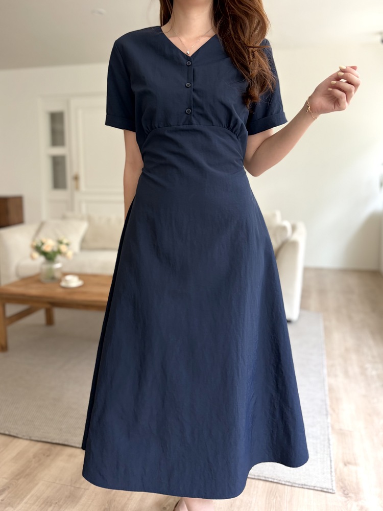 Evie Front Button Dress (Navy)