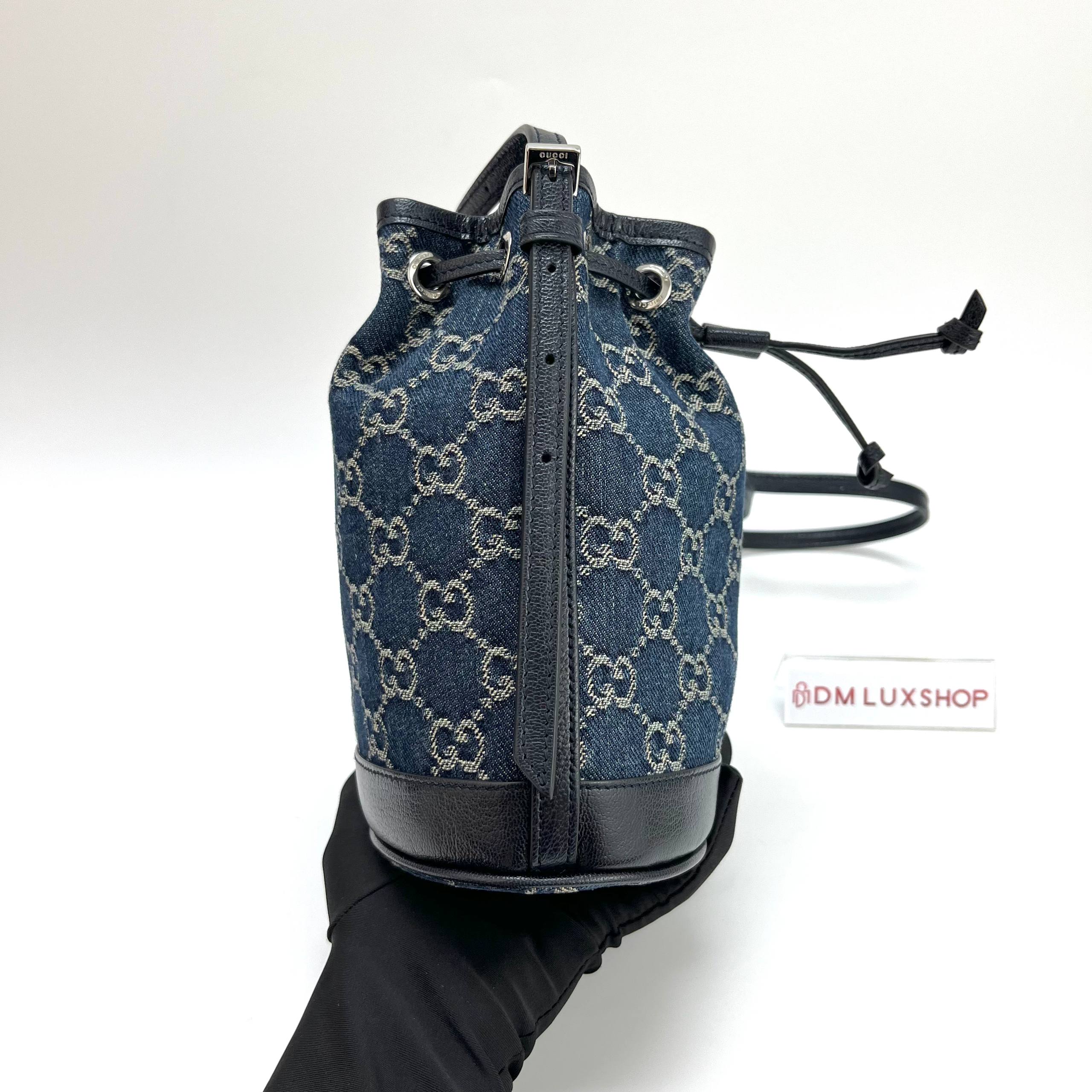 Gucci Blue Denim Mini Bucket Bag SHW