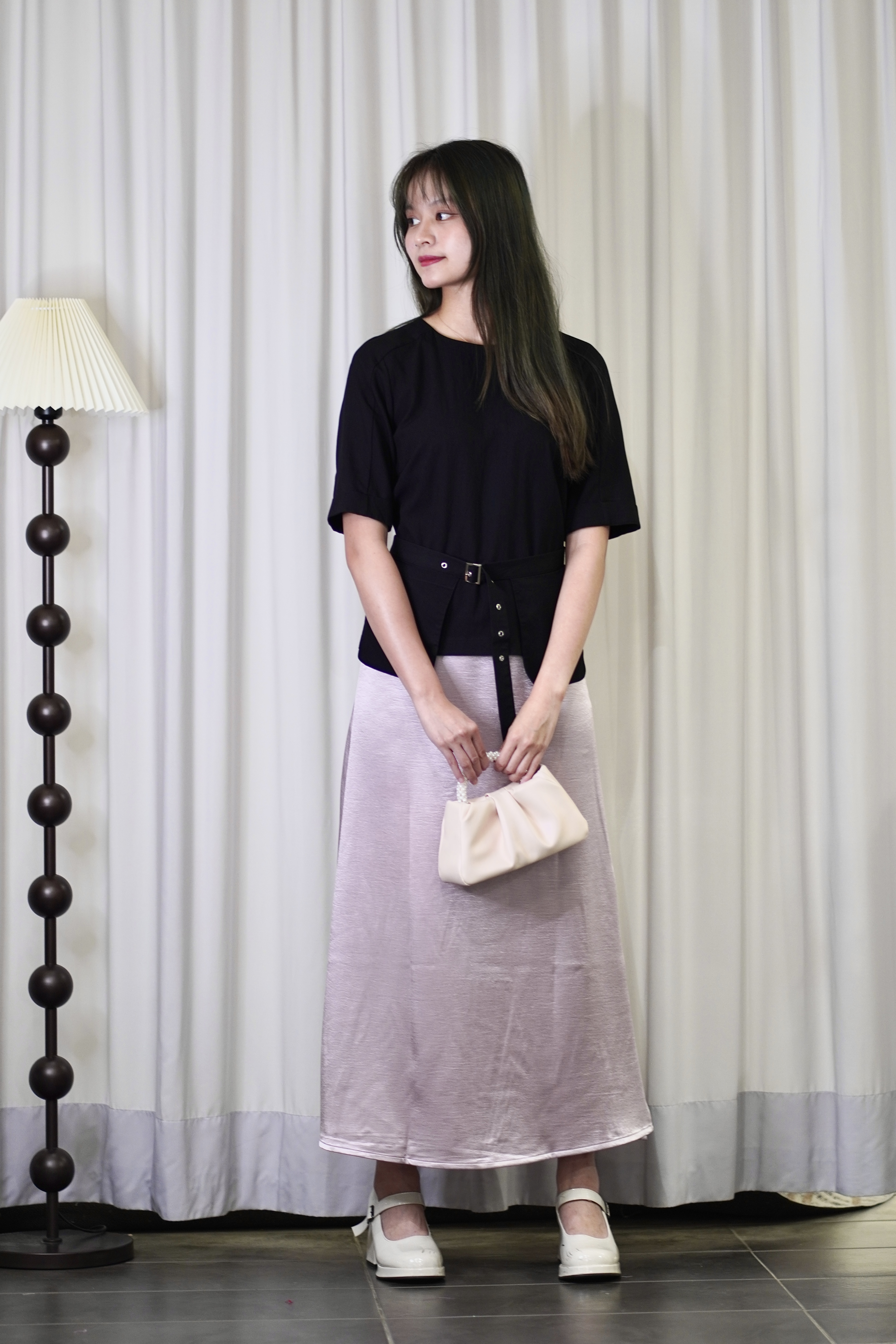 E8028BB Refined Silhouette Belted Top