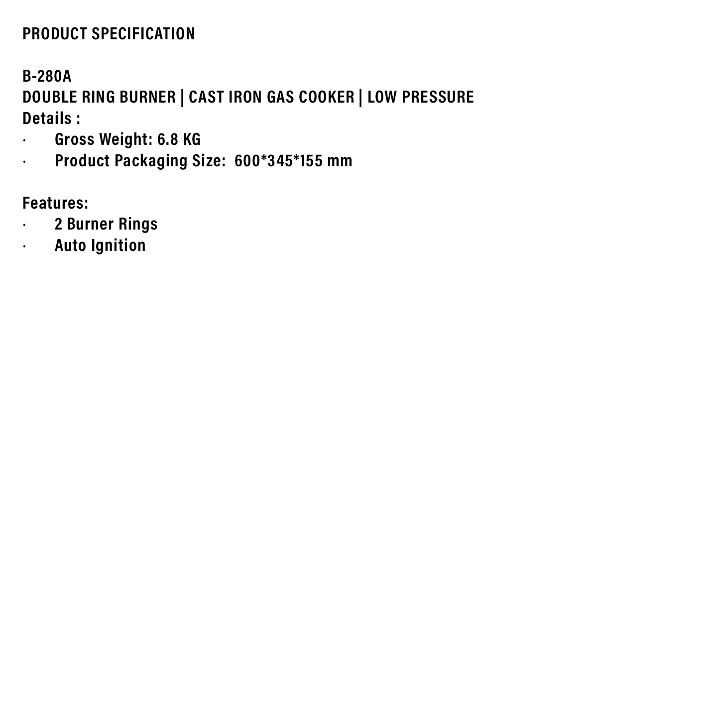 Milux High Pressure Cast Iron Gas Cooker (B-280)