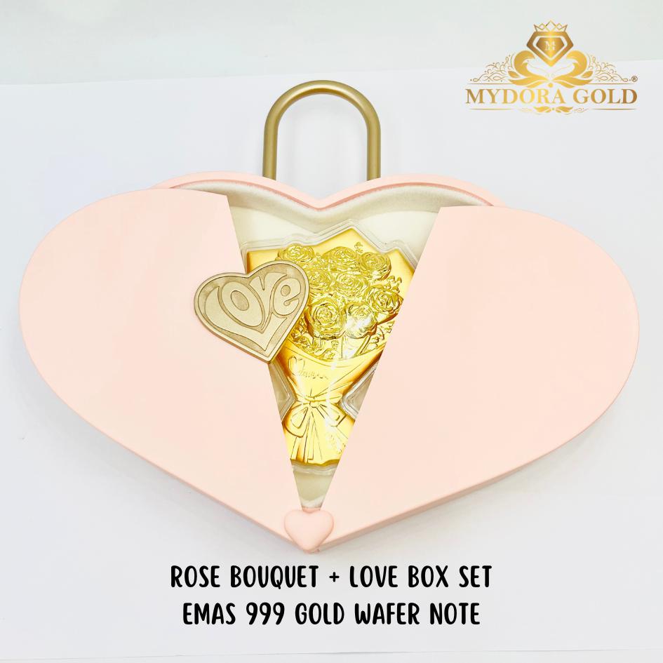 MYDORA Rose Bouquet + Love Box Set l EMAS 999/24K Gold Wafer NOTE