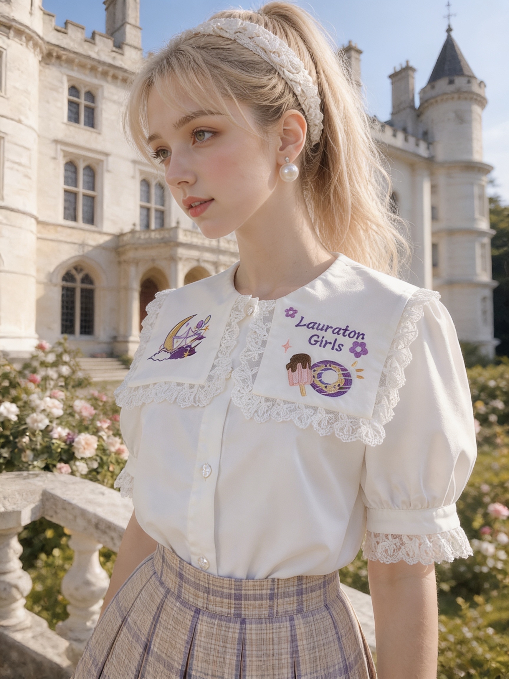 星月童話的呢喃 ∙ 日系刺繡大翻領娃娃襯衫  Starry Fairytale Whispers ∙ Japanese Embroidered Sailor Collar Blouse