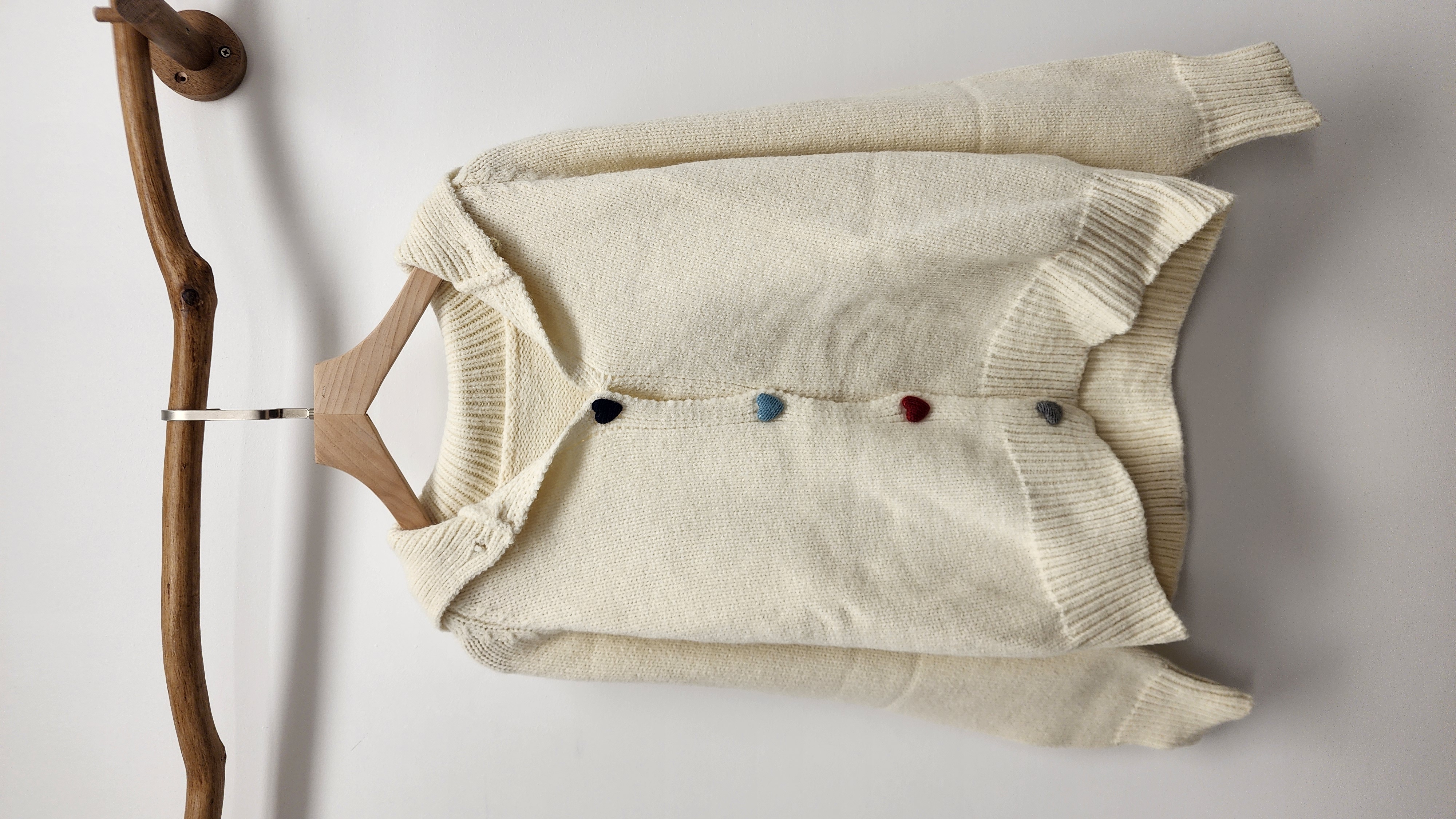 韓國米白拼彩心心紐針織開胸外套