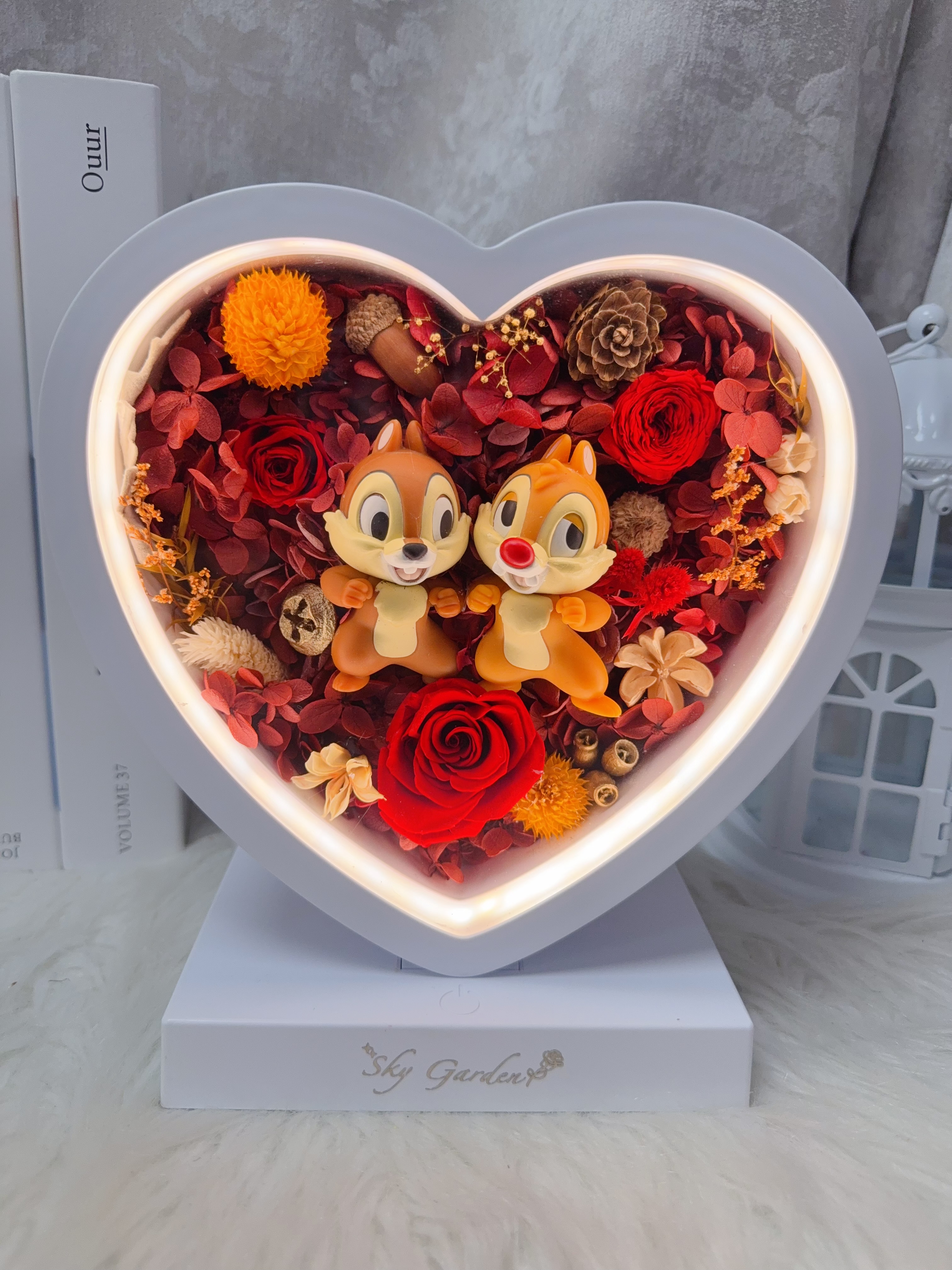 大鼻鋼牙永生花心形小夜燈