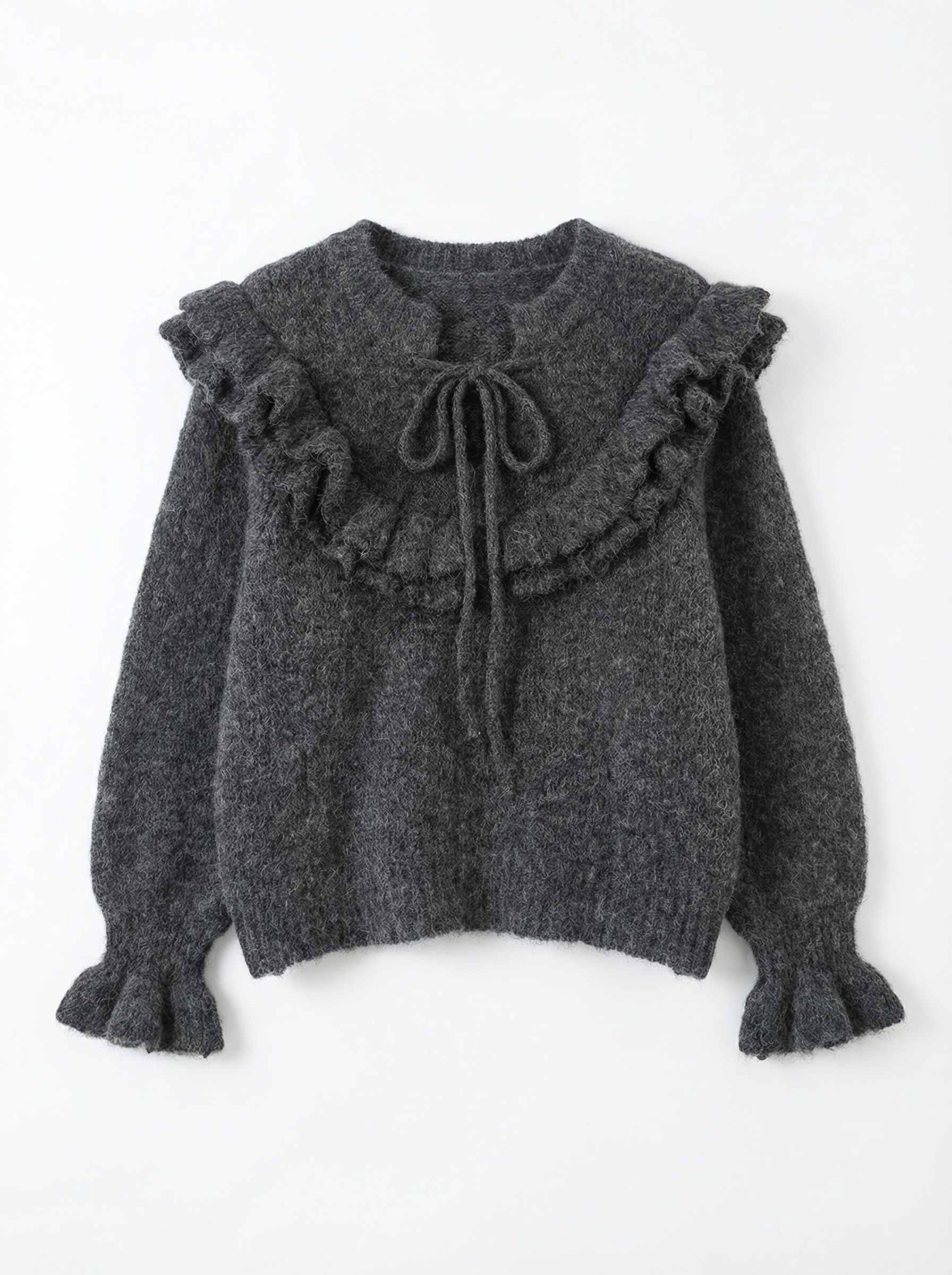 荷葉邊毛絨短版針織上衣