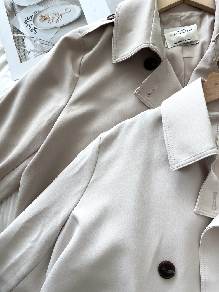 Trench-Style Short Coat (Beige)
