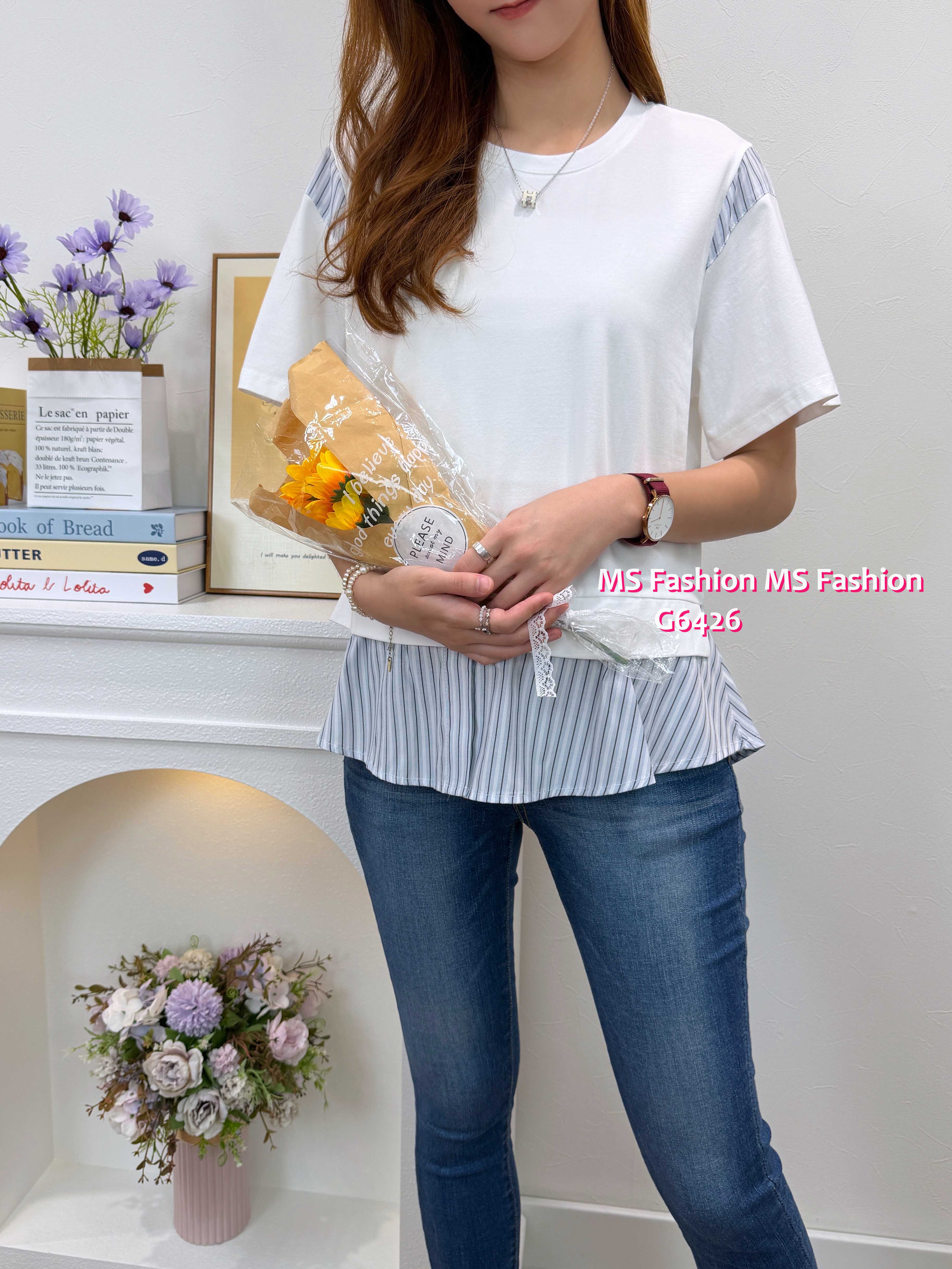 G6426 拼條子pattern top