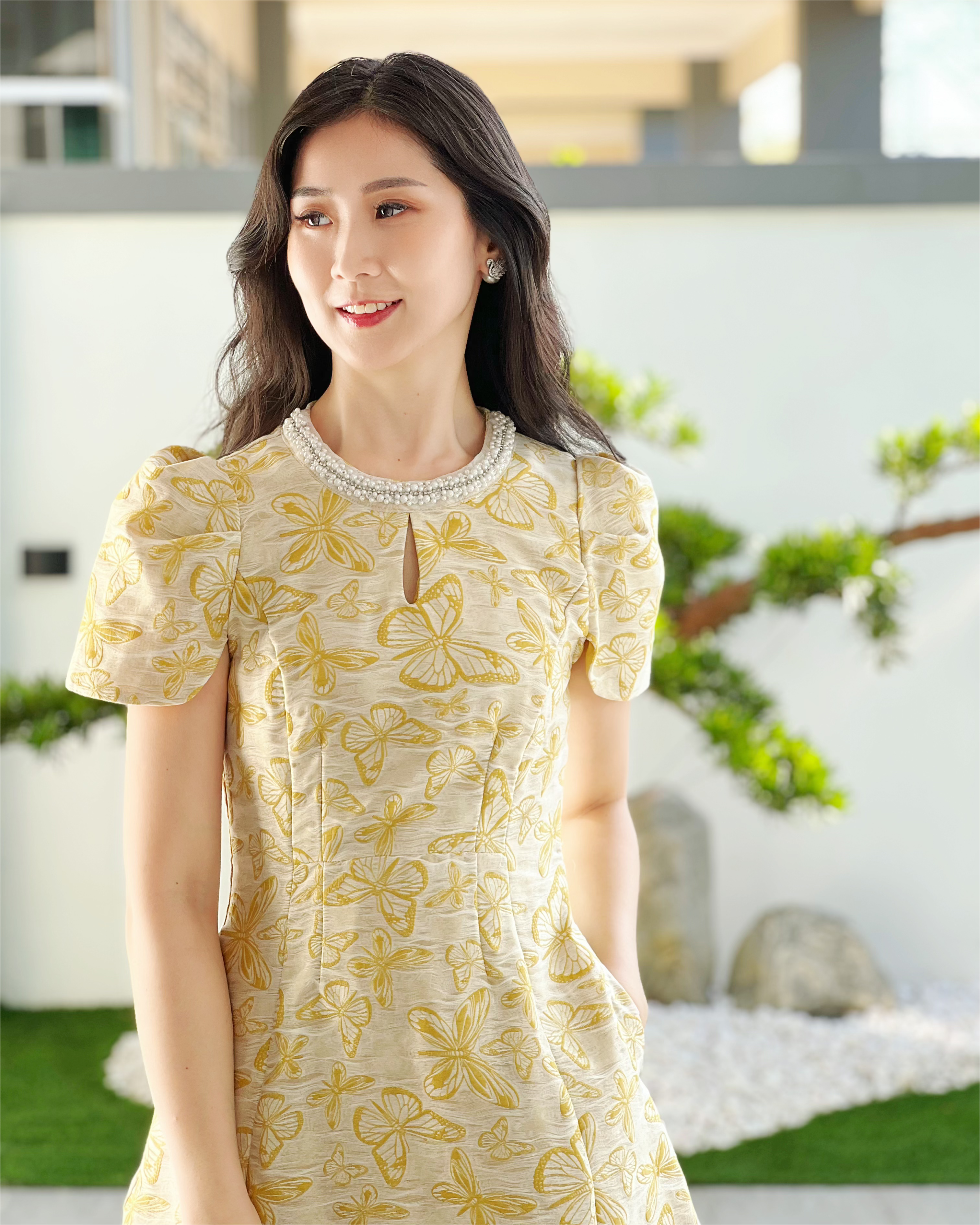 5083 Aqua Butterfly Pearl Mini Dress