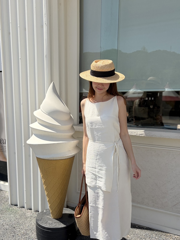 Boat Neck Layered Dress (Ivory)