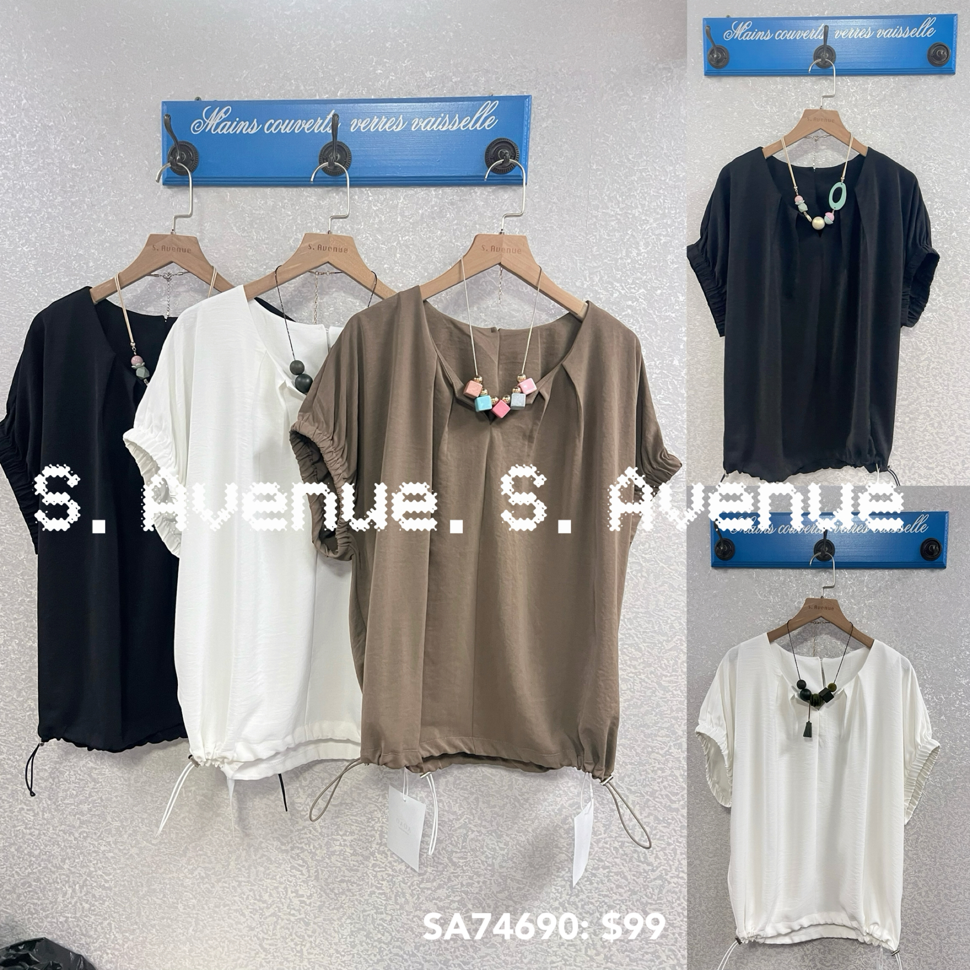 SA74690: 壓撍袖V領束腳雪紡top