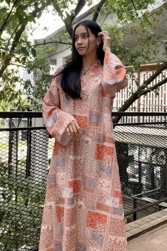 Linen Patchwork Dress - Sweet Tangerine