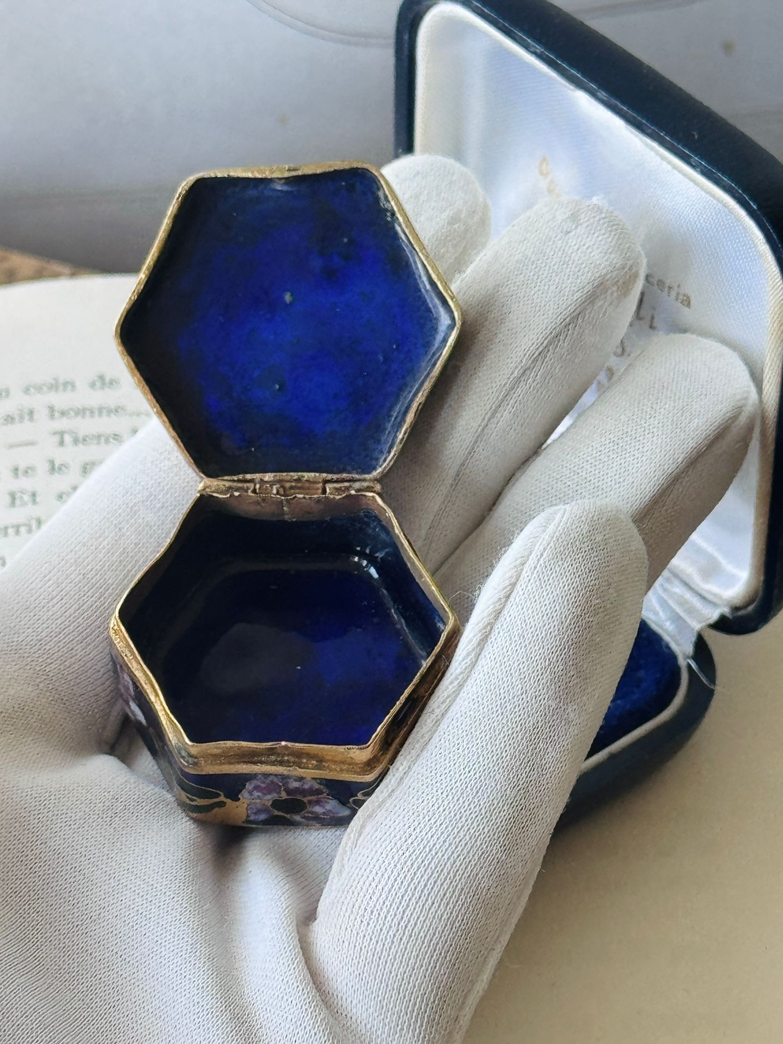 European Mid-Century RARE Handmade Petit Needlepoint X Cloisonné Trinket Box / PillBox (MT2591)