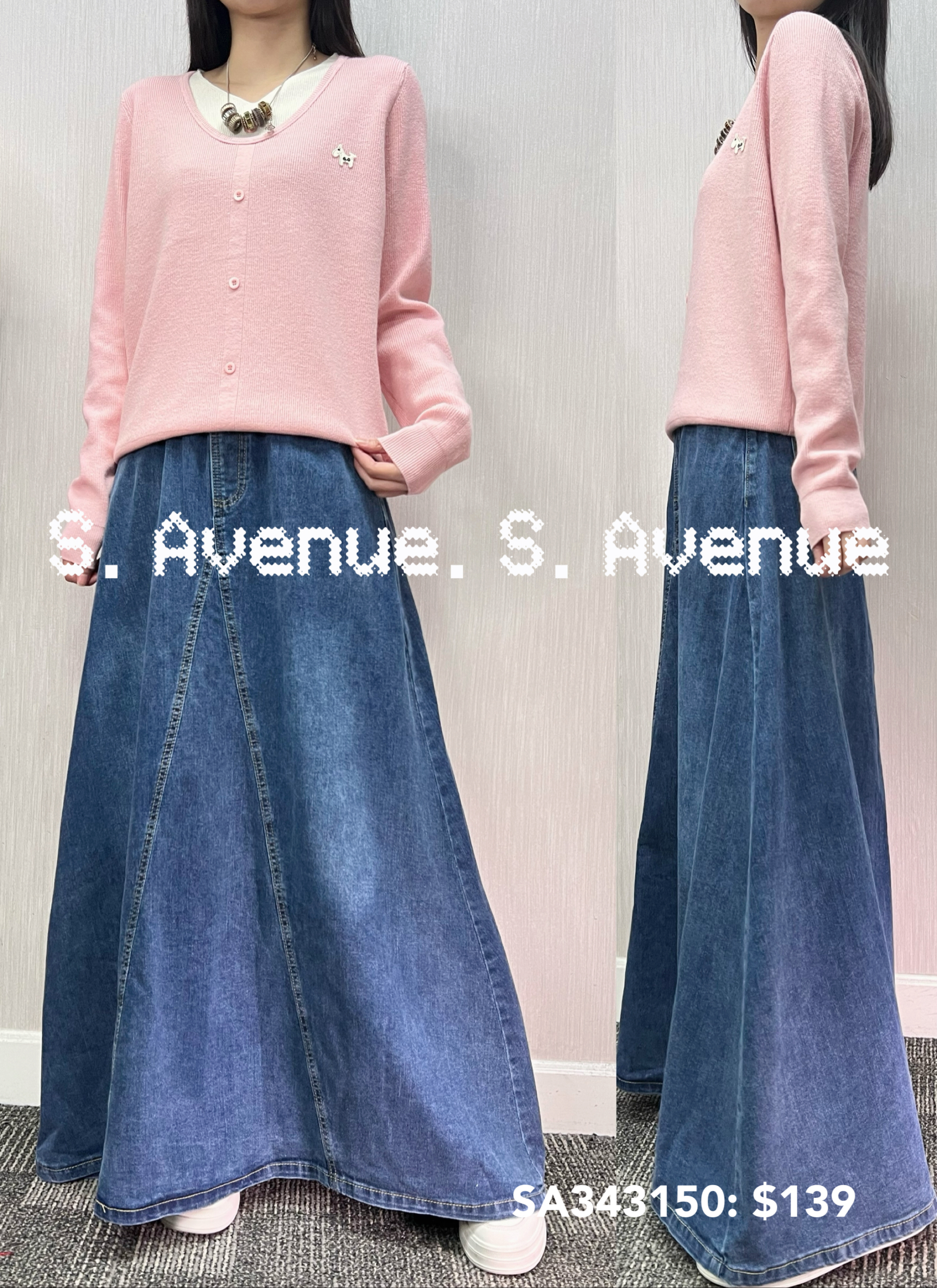 SA343150: 長袖前假鈕假兩件top