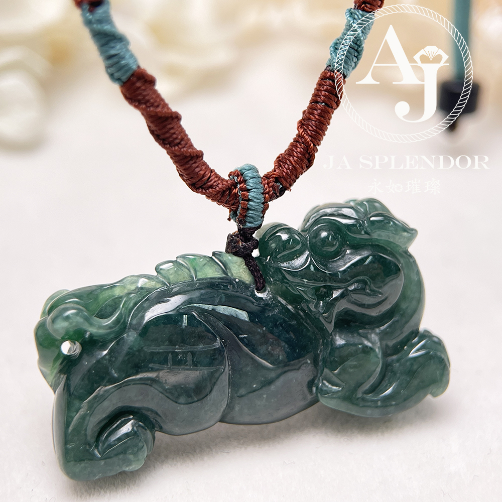 JN-540 天然翡翠A 冰糯老藍水貔貅挂件