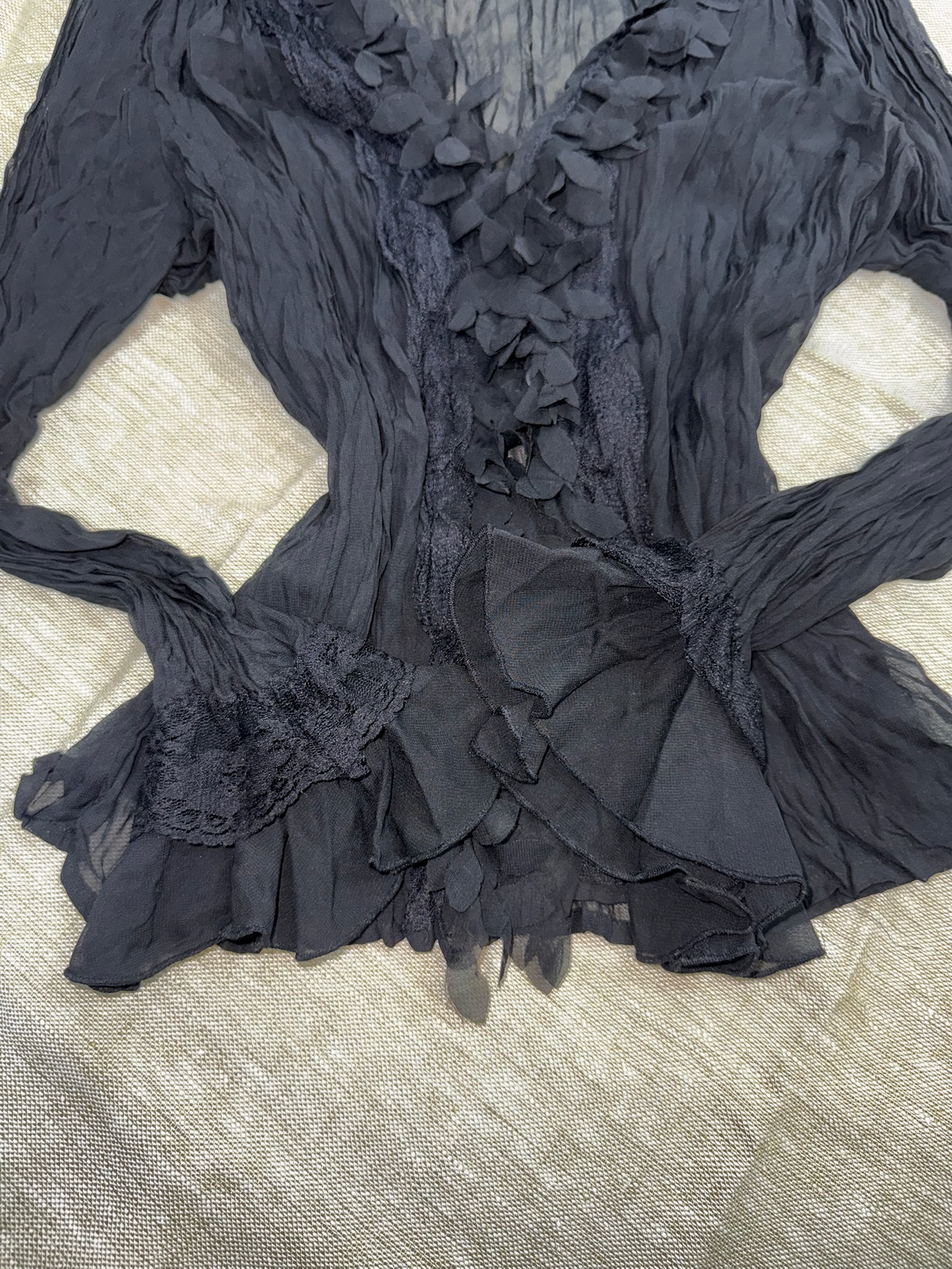 Black Sheer Mesh Ruffle Cardigan