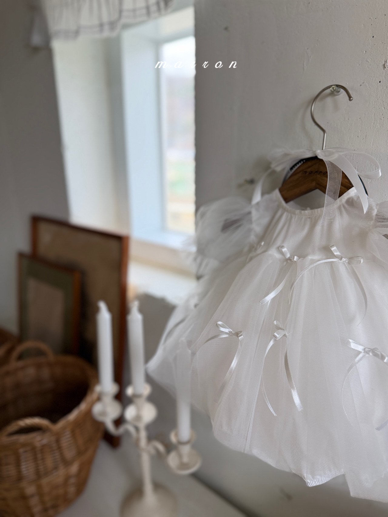 ☀️預訂 韓國直送☀️🇰🇷Marron兩色絲帶薄紗泡泡袖包屁裙