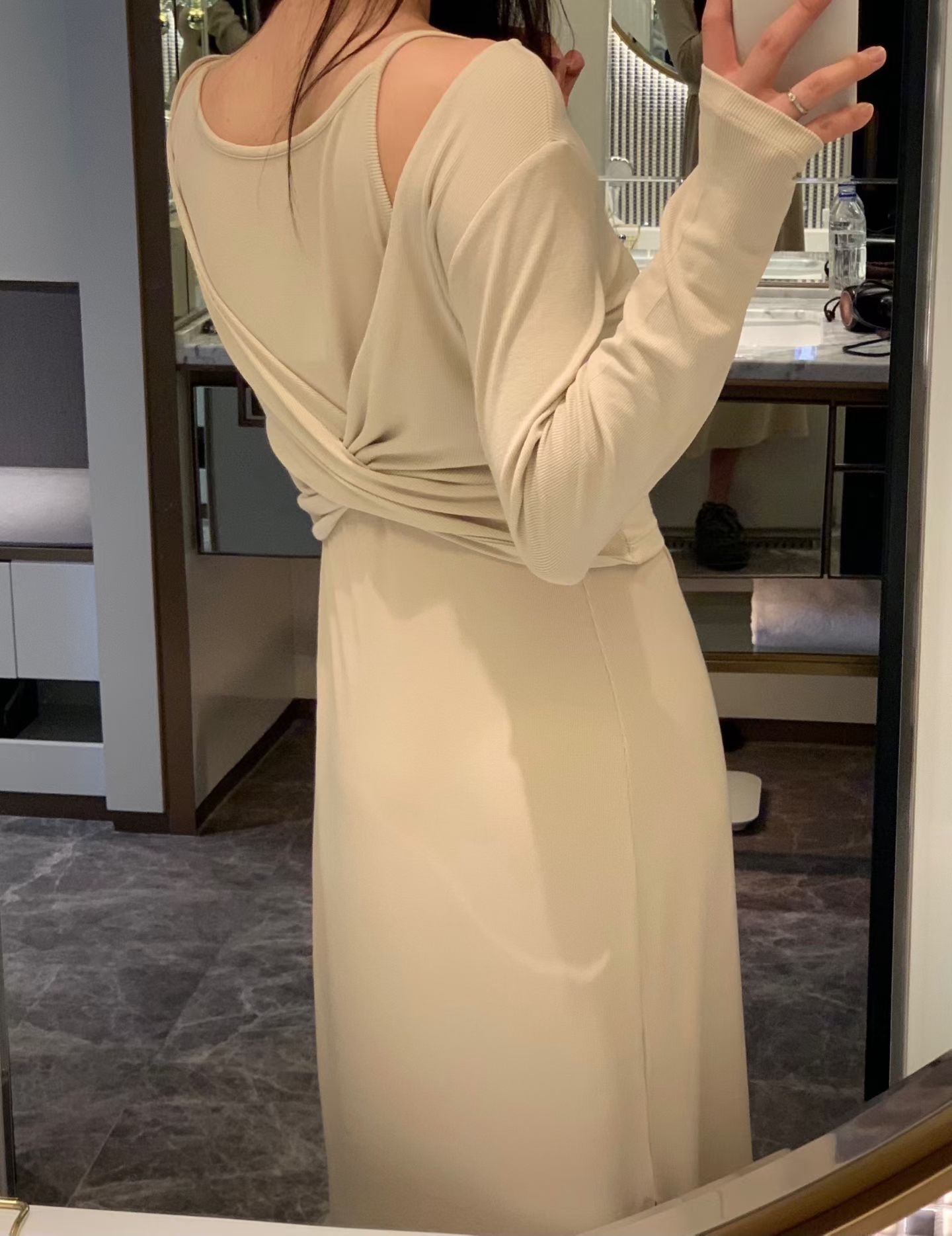 Feminine stretchy long dress SET