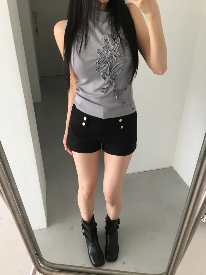 Floral Applique Ruched Tank Top