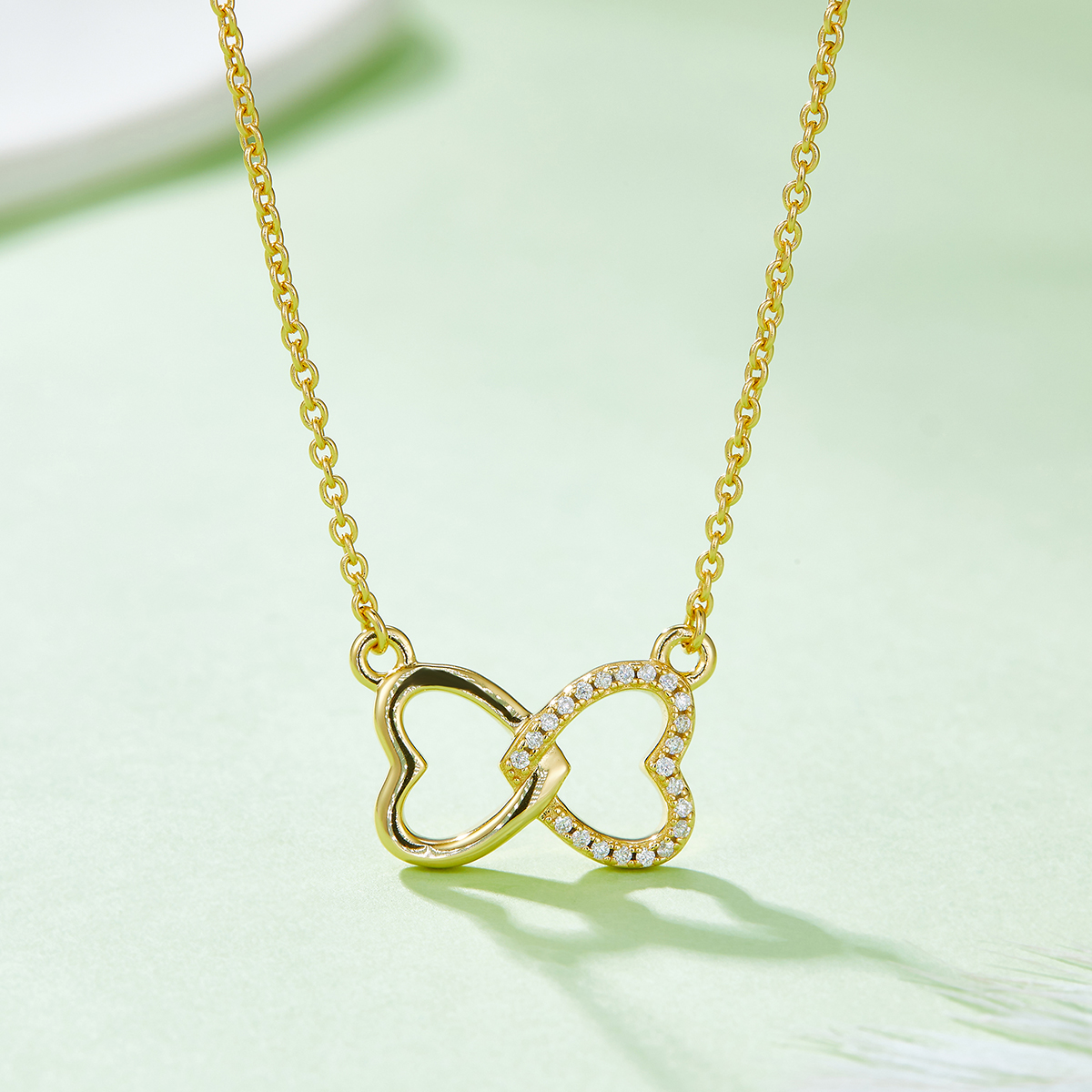 比芯愛心吊墜S925銀鍍18k金莫桑鑽石D級0.1ct