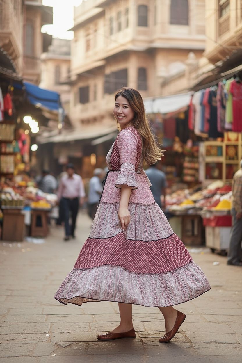 Beige X Wine Red African Print 4-layer cake OP 50"  #639