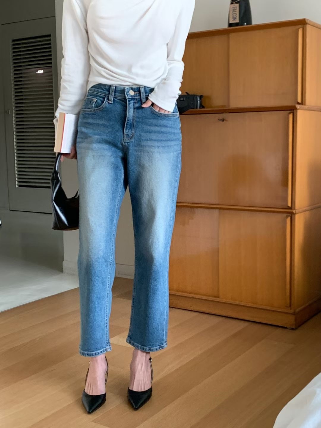 26SS 愛心印花9 分牛仔褲