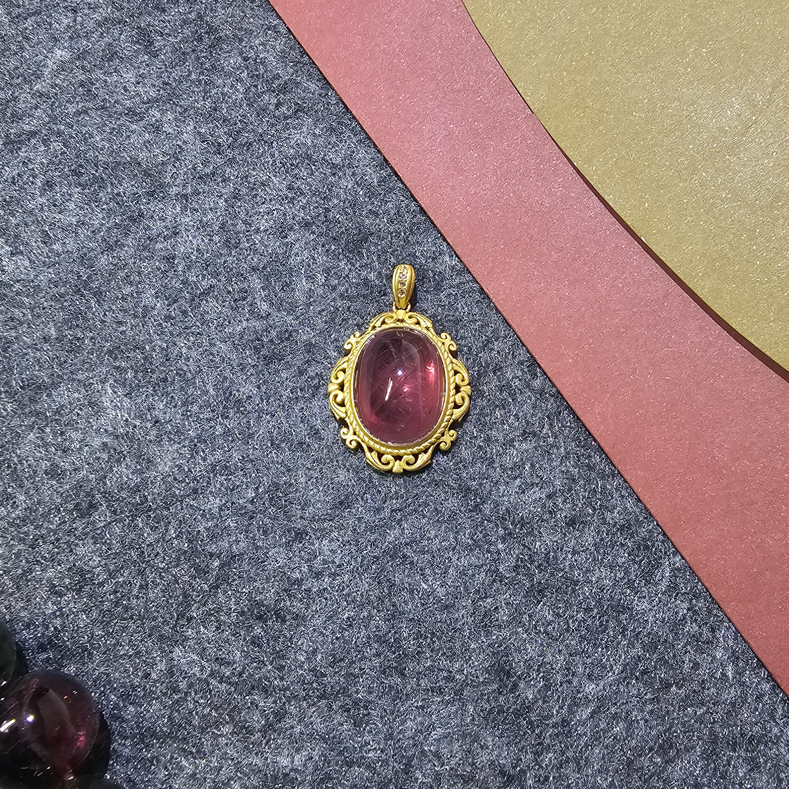 紅碧璽蛋面925銀(沙金色如意)吊飾