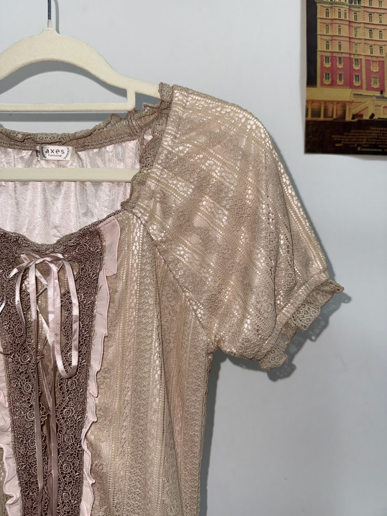 Axes Femme Fairycore Apricot Lace-Up Corset Blouse
