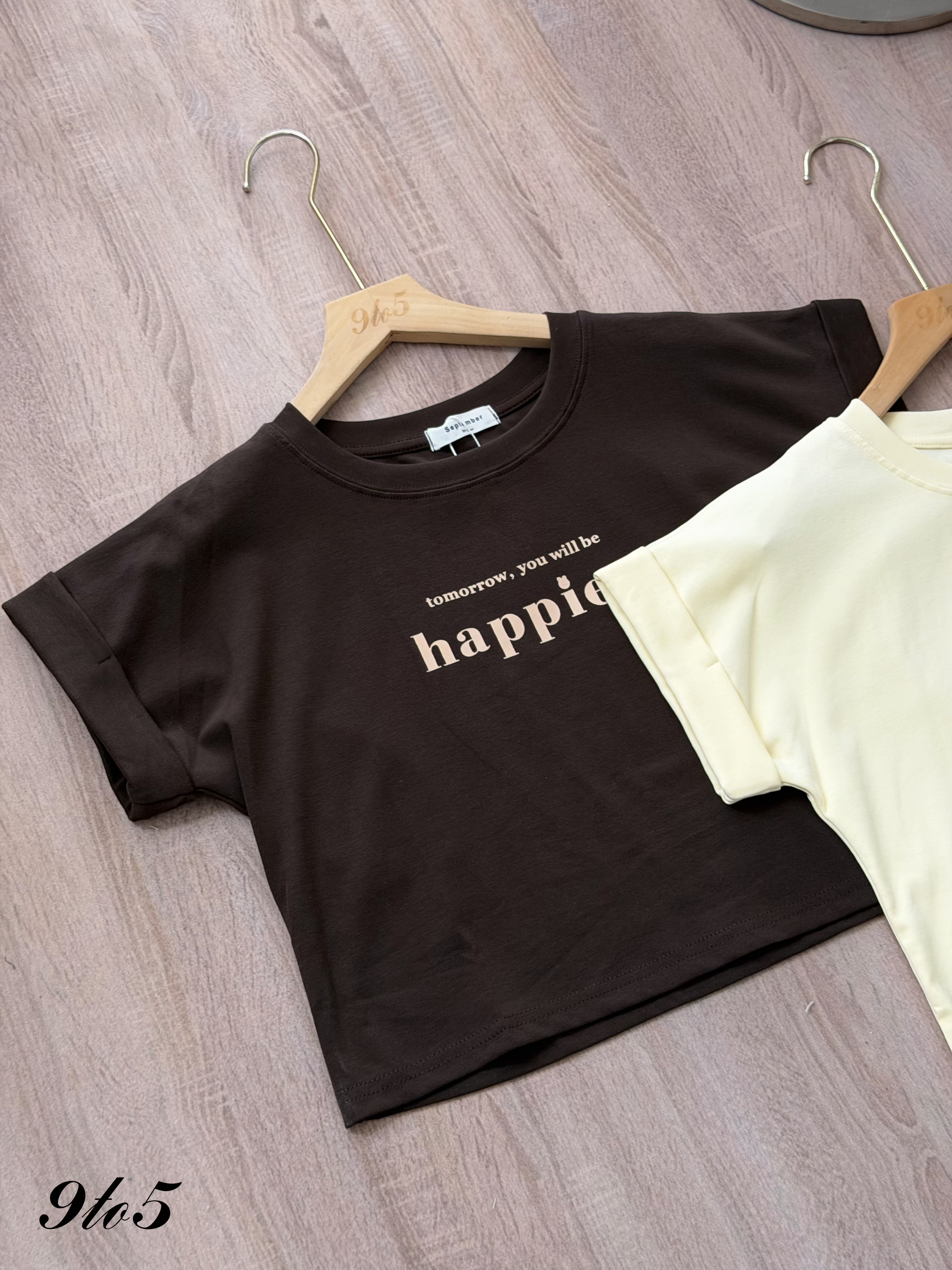 T4475 Cape Sleeve Wording Crop Tee - 4 Colors 