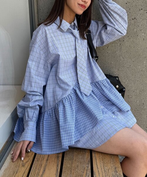 多層束腰襯衫裙【JT041】