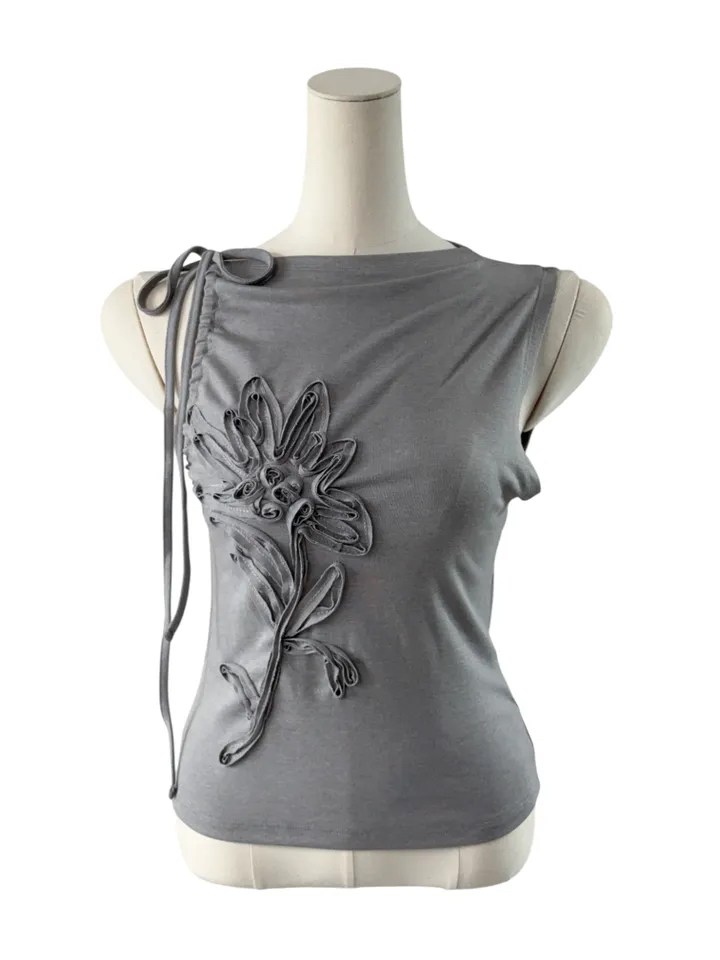 Floral Applique Ruched Tank Top