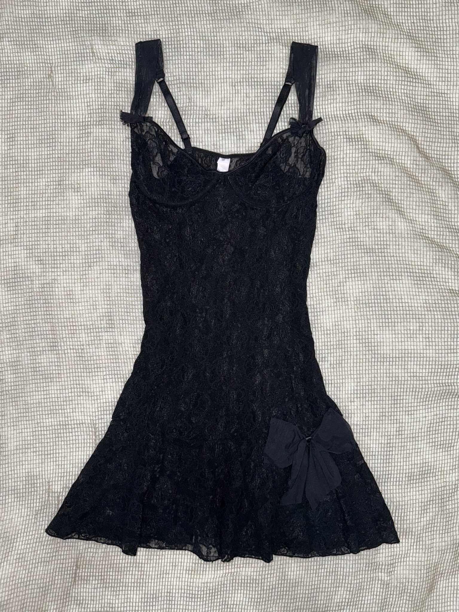 Sheer Lace Cami Dress with Bow Detail