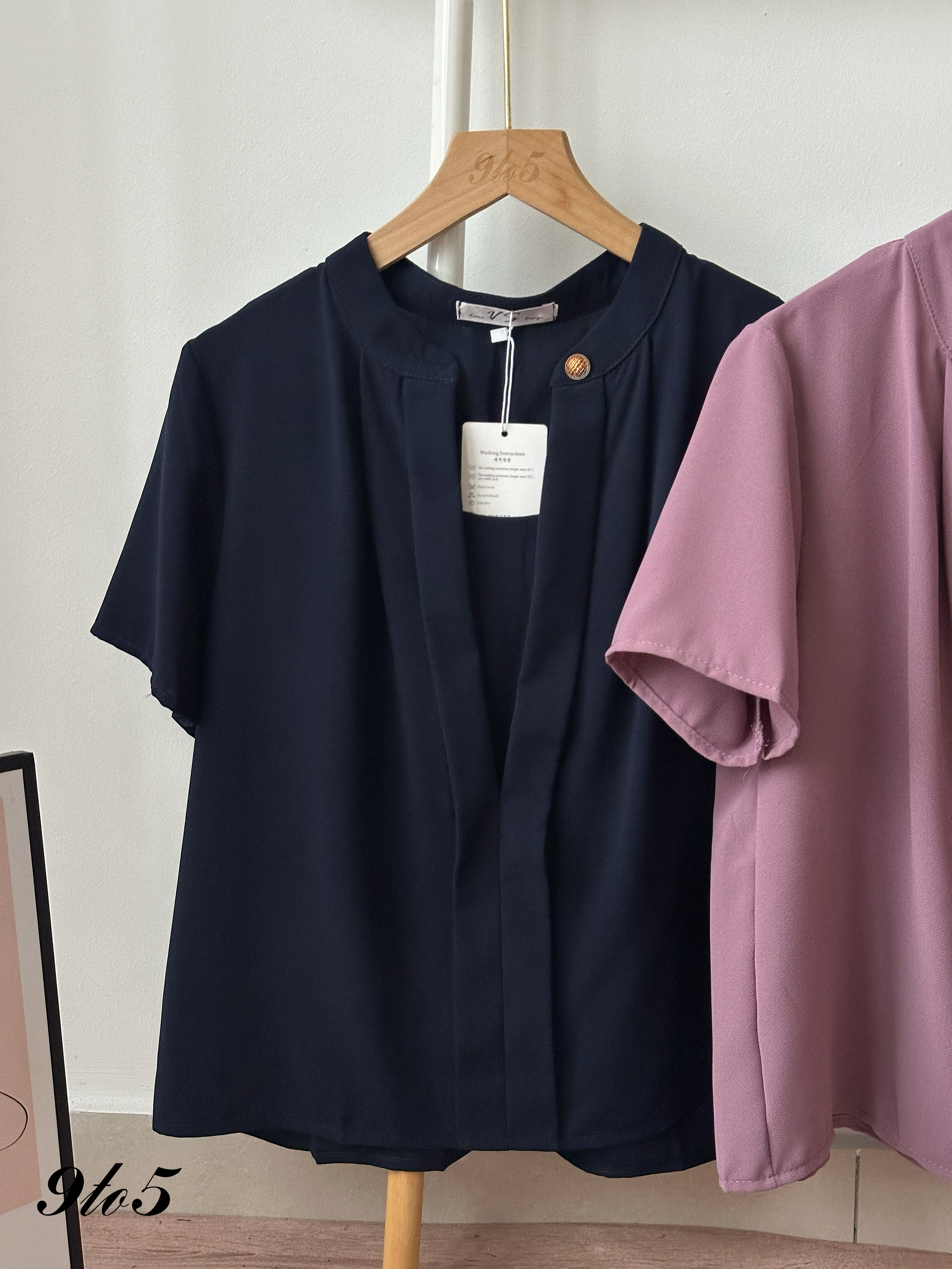 T4439 Short Sleeve Stand Collar Blouse - 3 Colors 