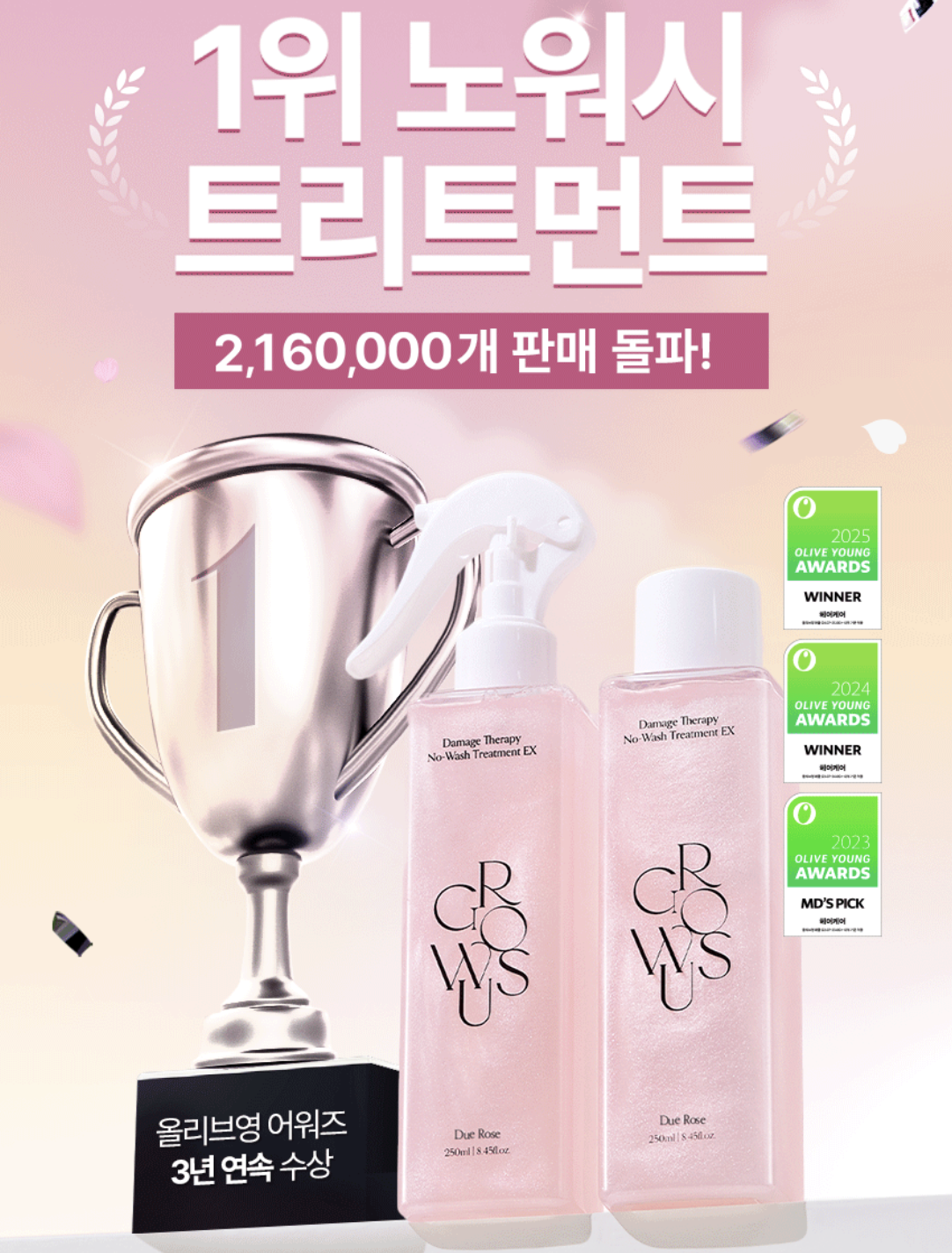 韓國 Growus X Sanrio 珍珠蛋白 免沖洗 護髮噴霧 EX 250ml X 2支+ 送My Melody隨身瓶｜Damage Therapy No Wash Treatment