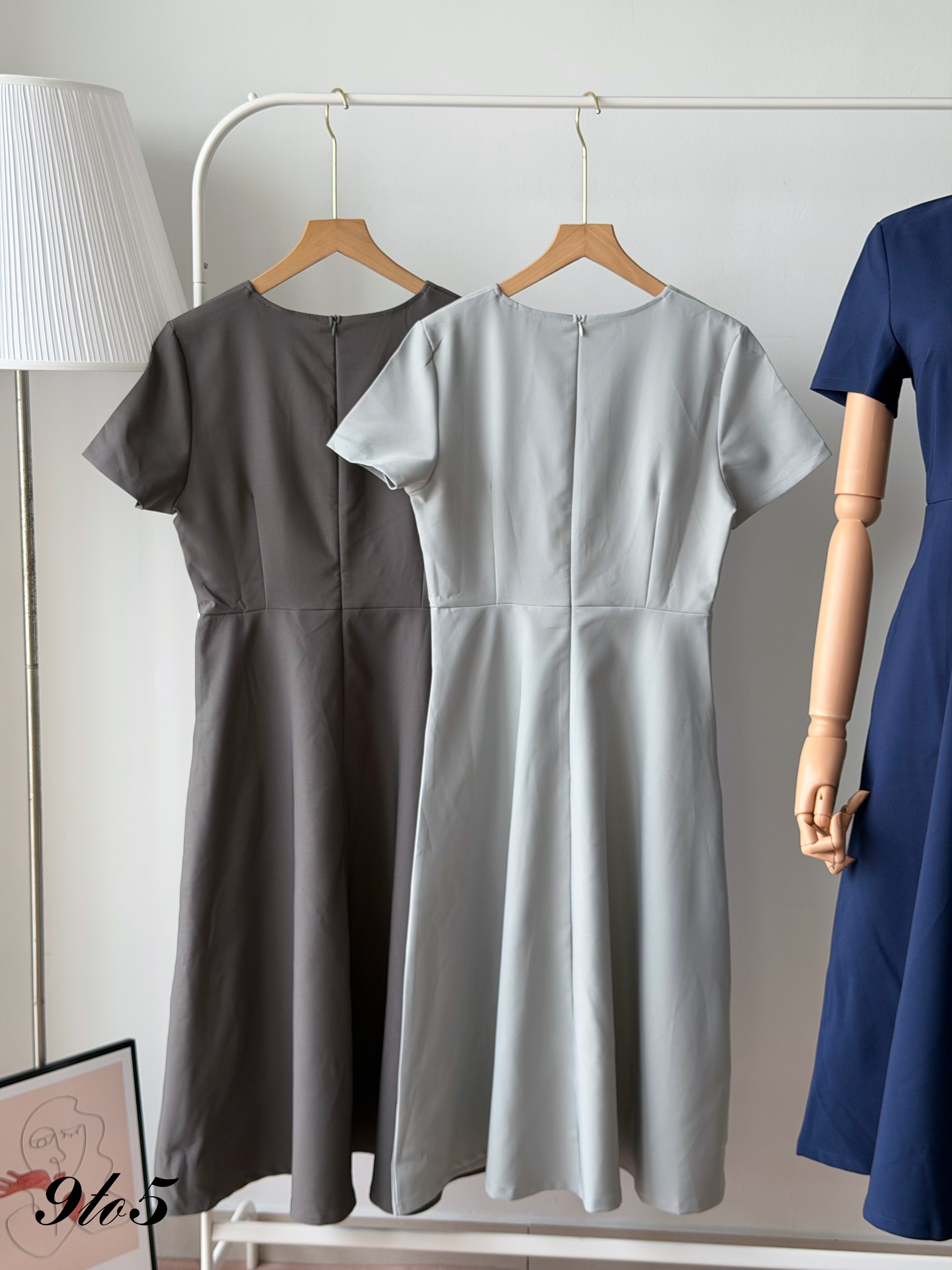 D2378 V Neck Waisted Dress - 3 Colors