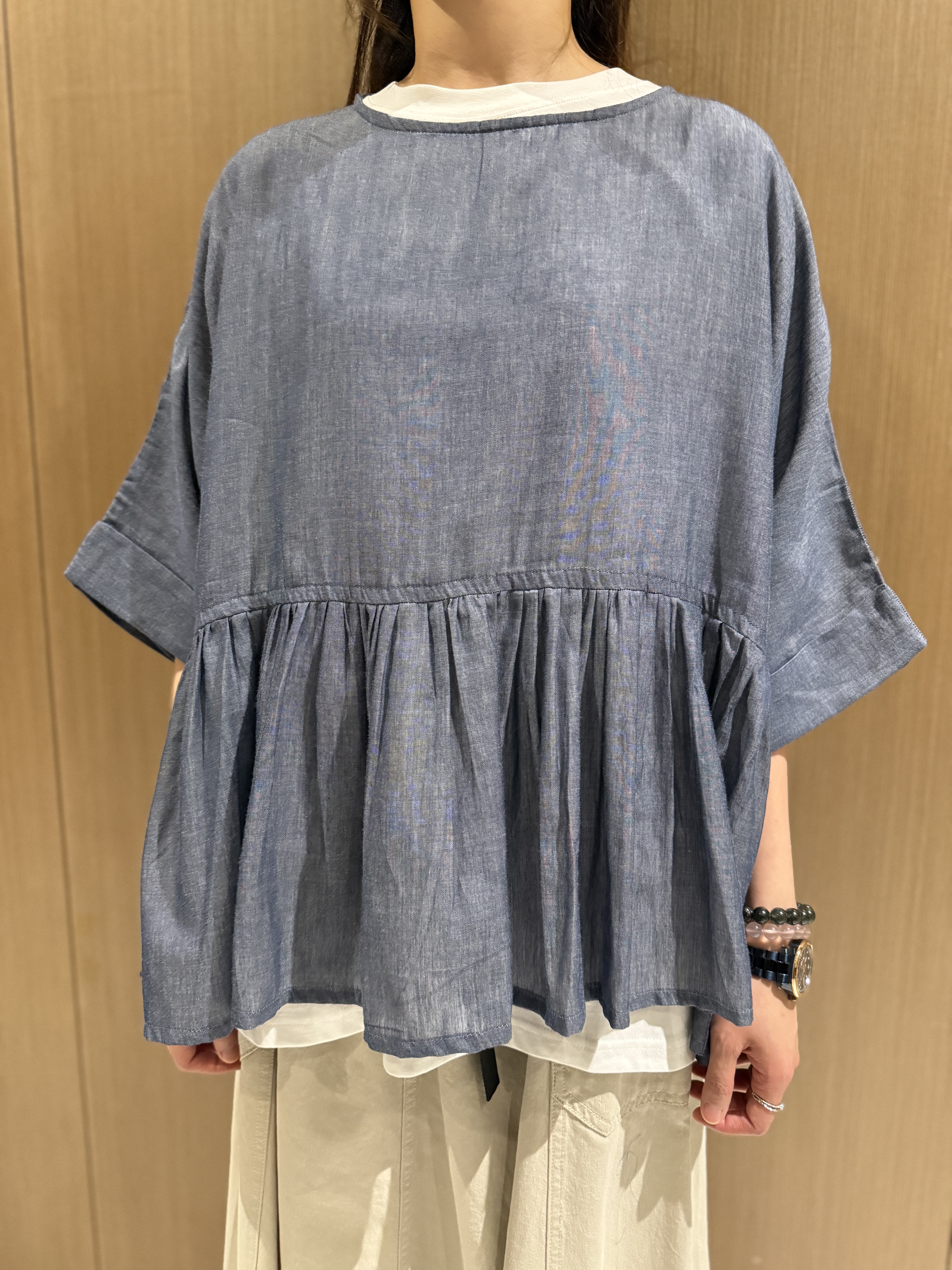 仿牛仔薄棉傘型𝐭𝐨𝐩（深牛仔藍）