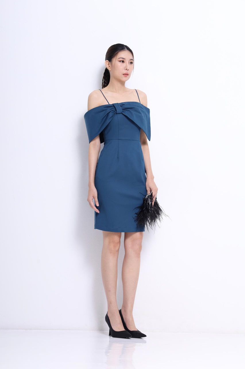 大蝴蝶结设计修身连身裙 2114