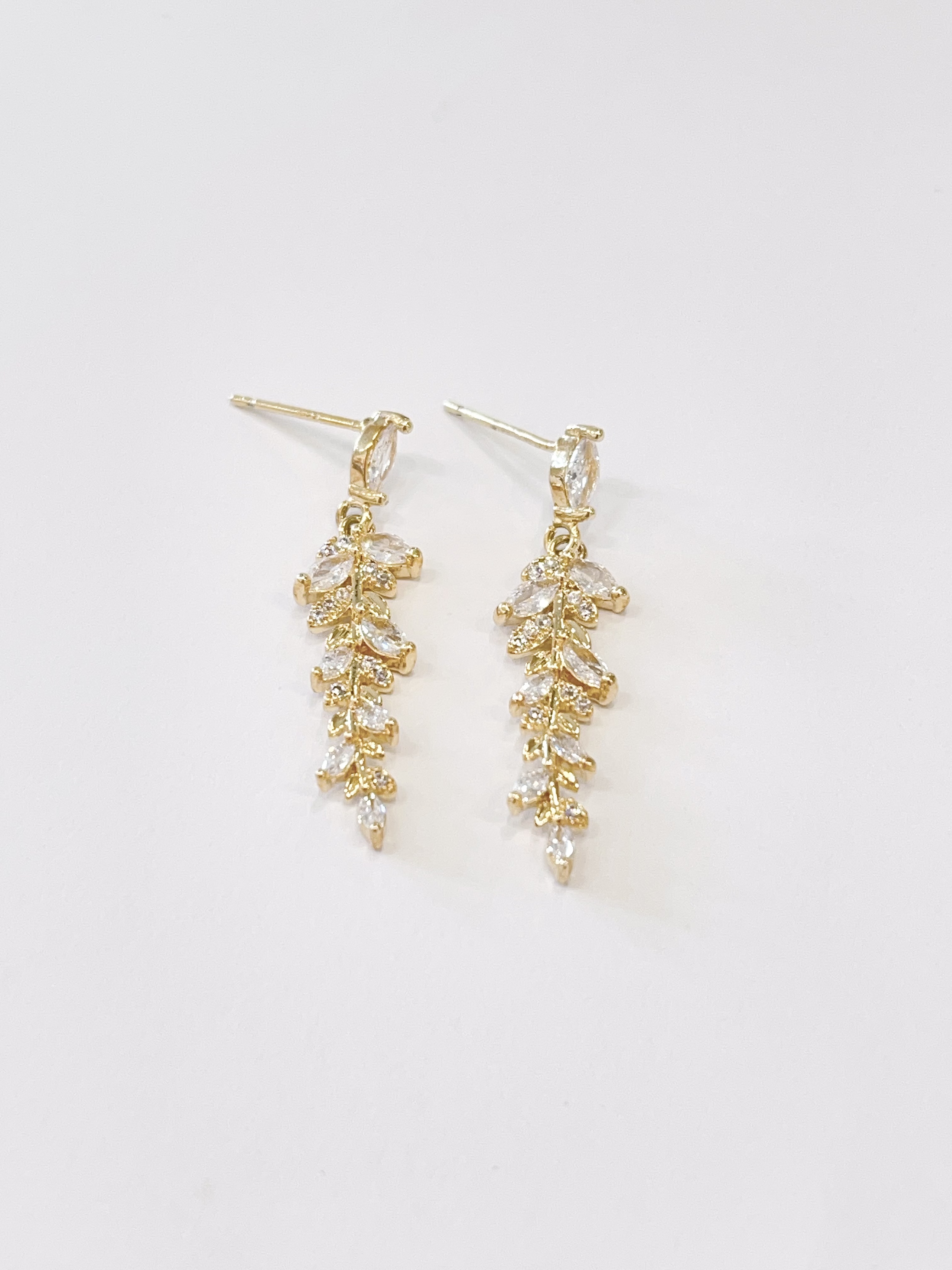 金色晶钻叶形耳环